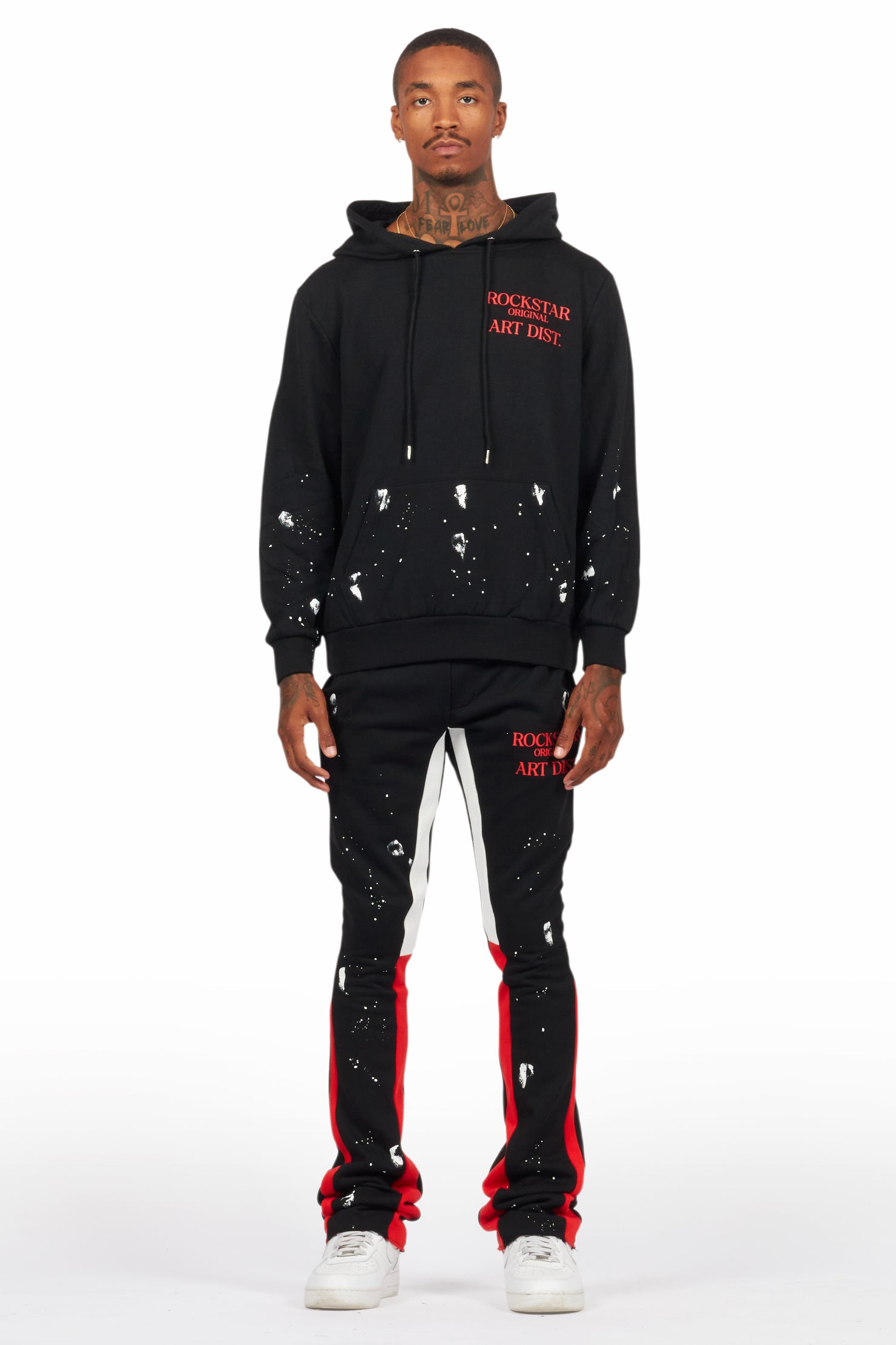 Raffer Black/Bright Red Hoodie/Stacked Flare Pant Set