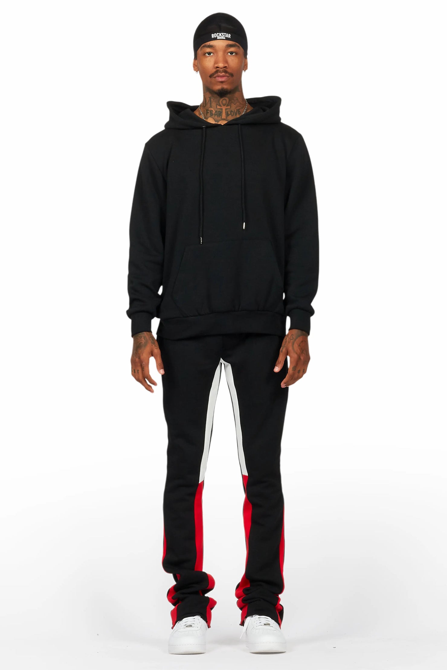 Basic Black/Red Hoodie/Stacked Flare Track Set