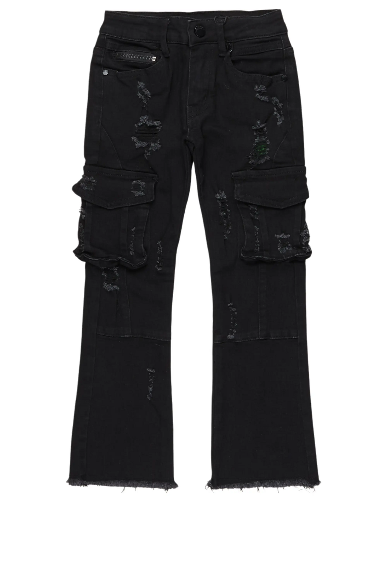 Boys Adalee Black Stacked Flare Jean