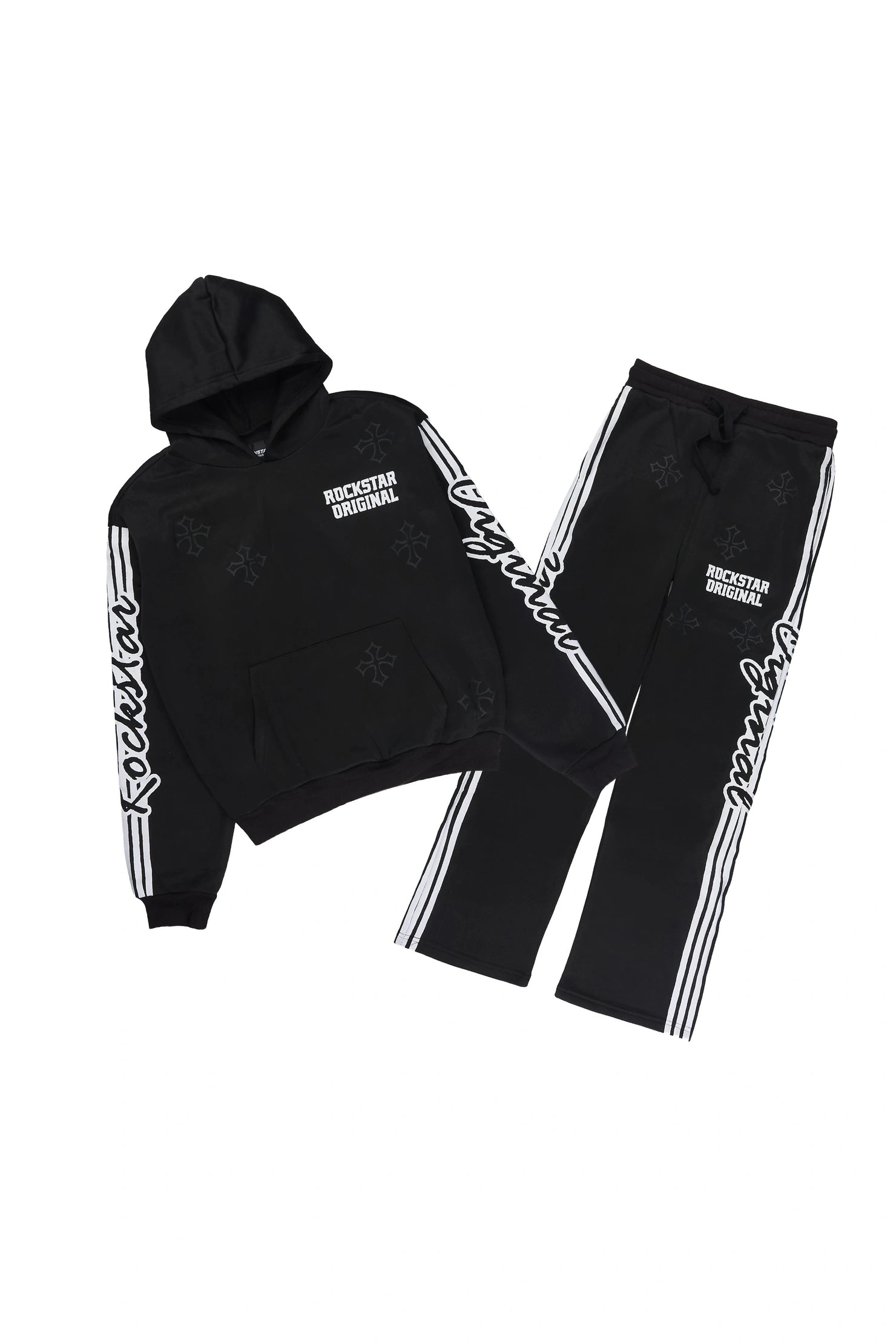 Boys Osso Black Hoodie Stacked Track Set