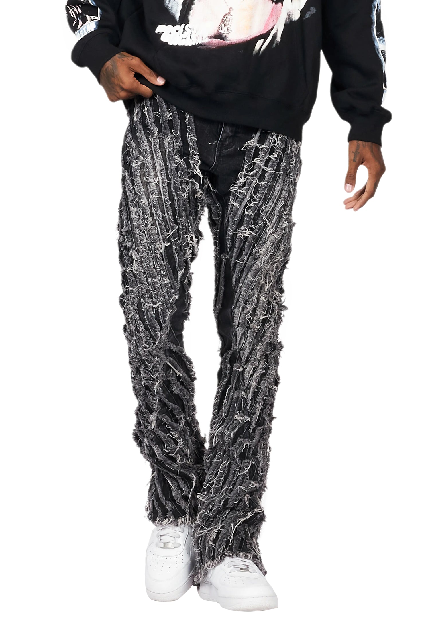 Figg Dark Grey Stacked Flare Jean