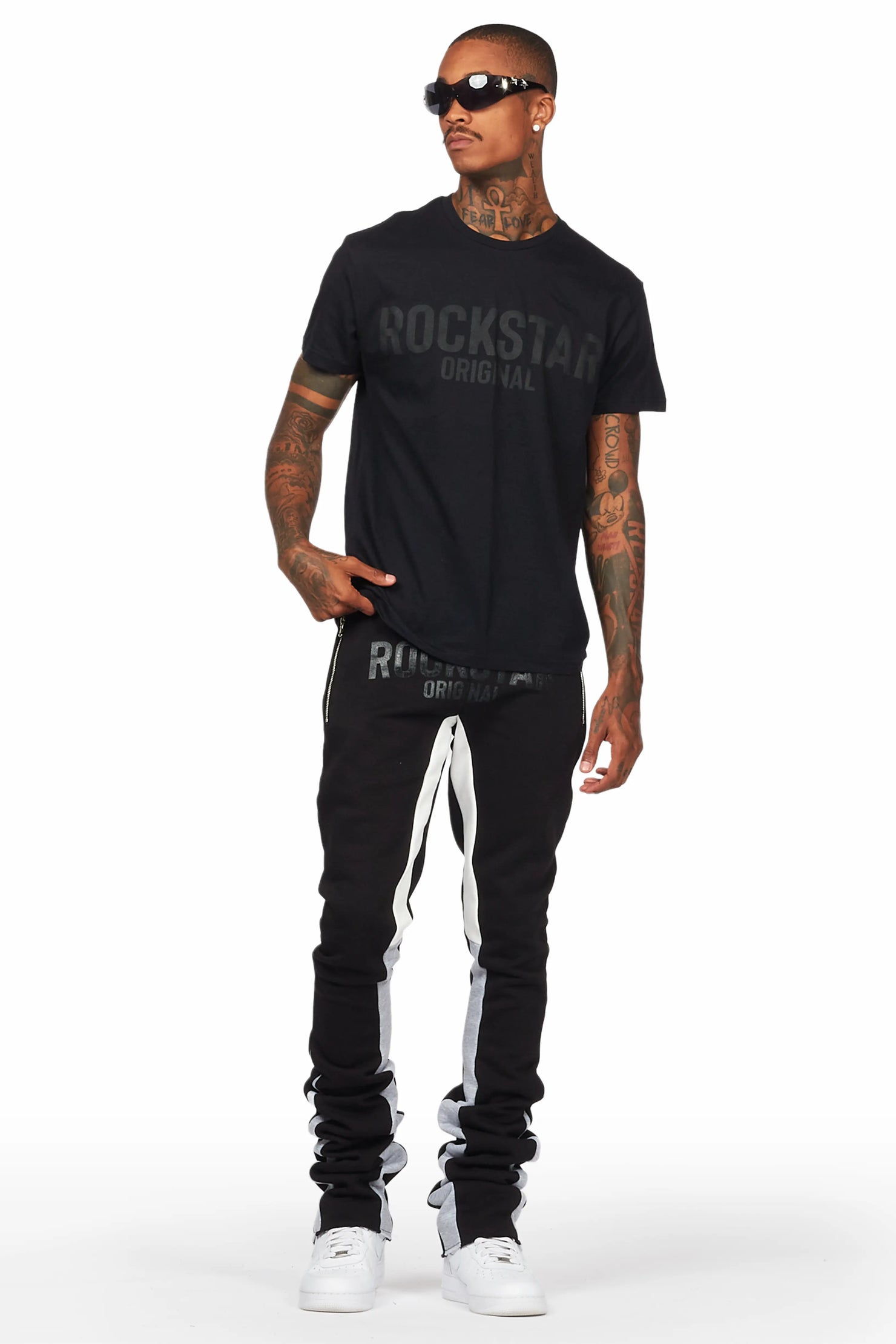 Sana Black T-Shirt/Super Stacked Track Set