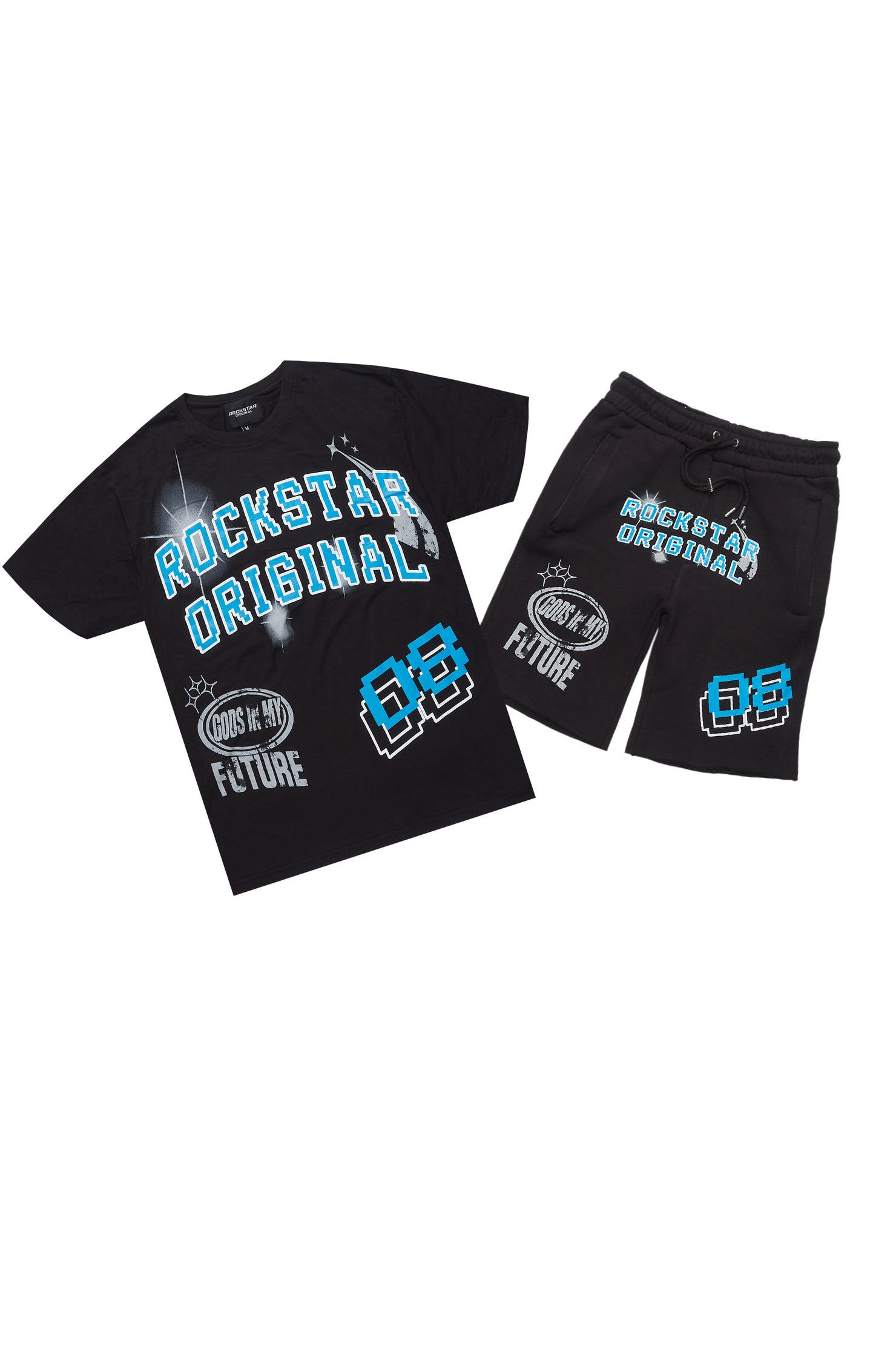 Macsen Black/Aqua T-Shirt/Short Set