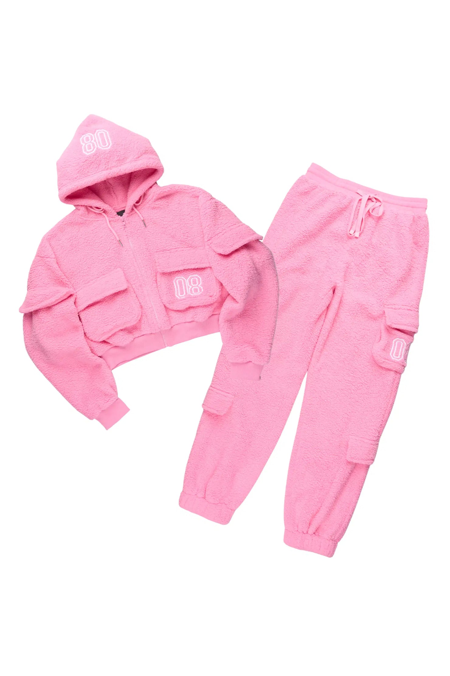 Renea Pink Sherpa Cargo Baggy Fit Track Set
