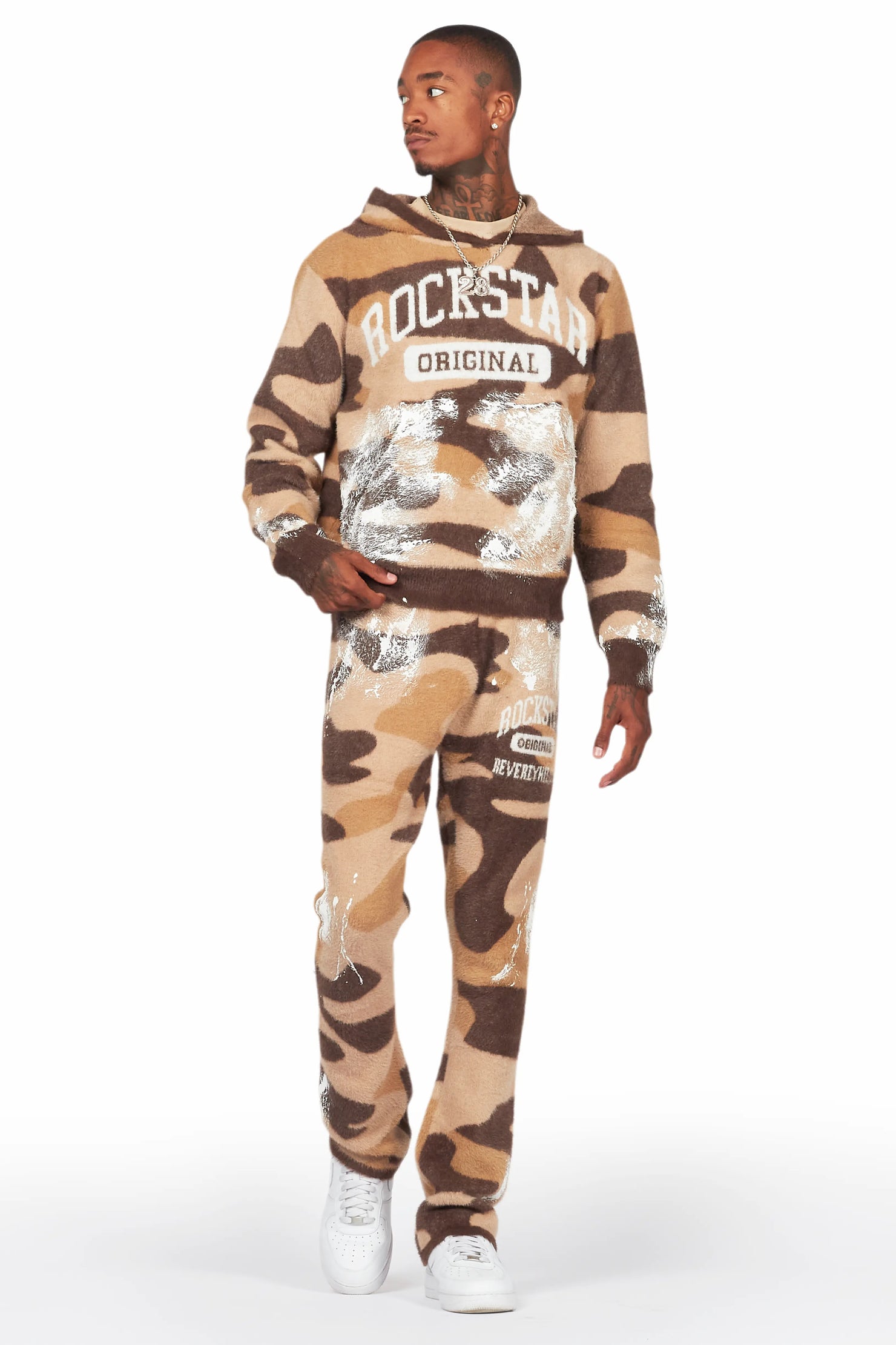 Salim Camo Brown Stacked Flare Knitted Mohair Track Set