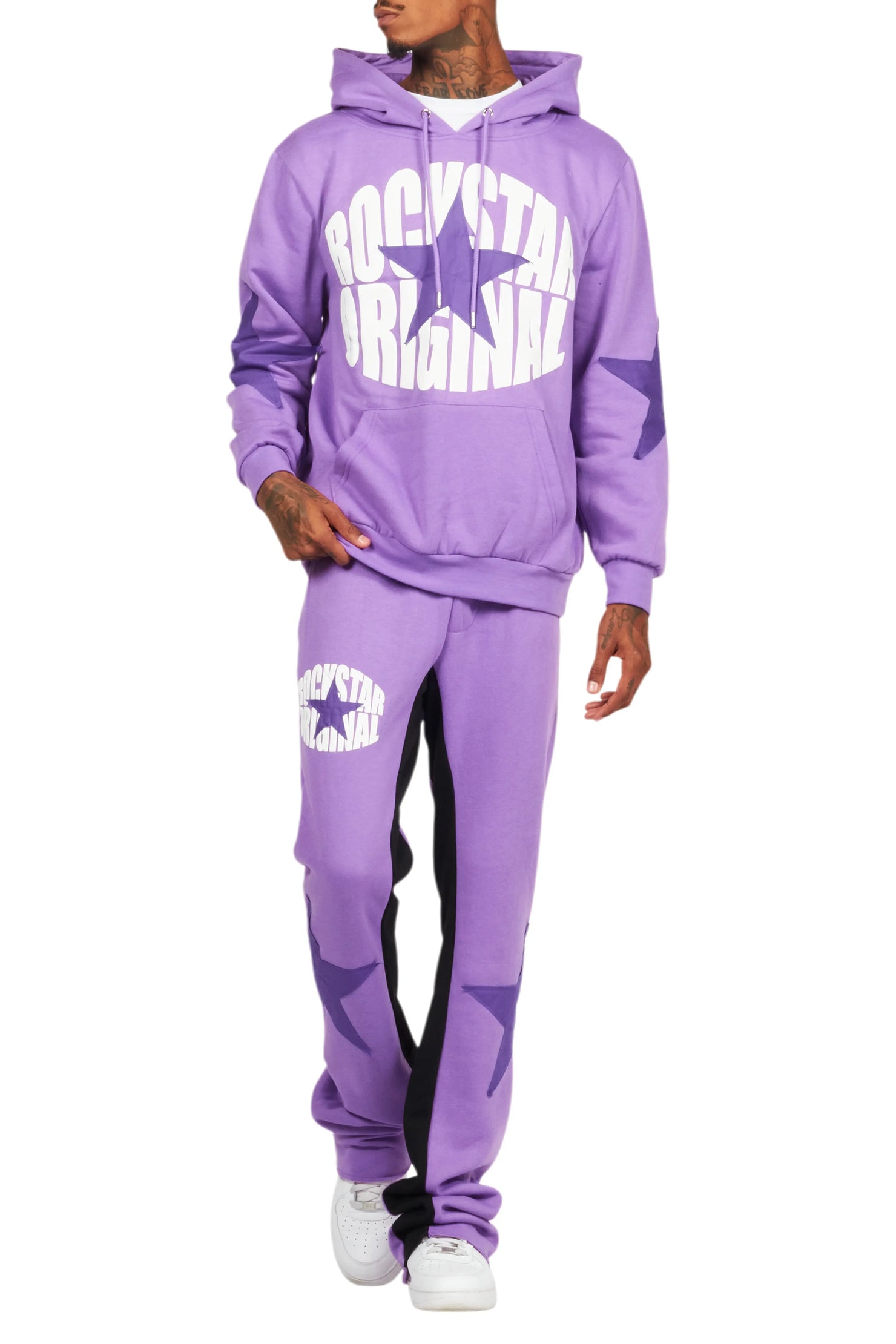 States Purple Baggy Stacked Hoodie Track Set