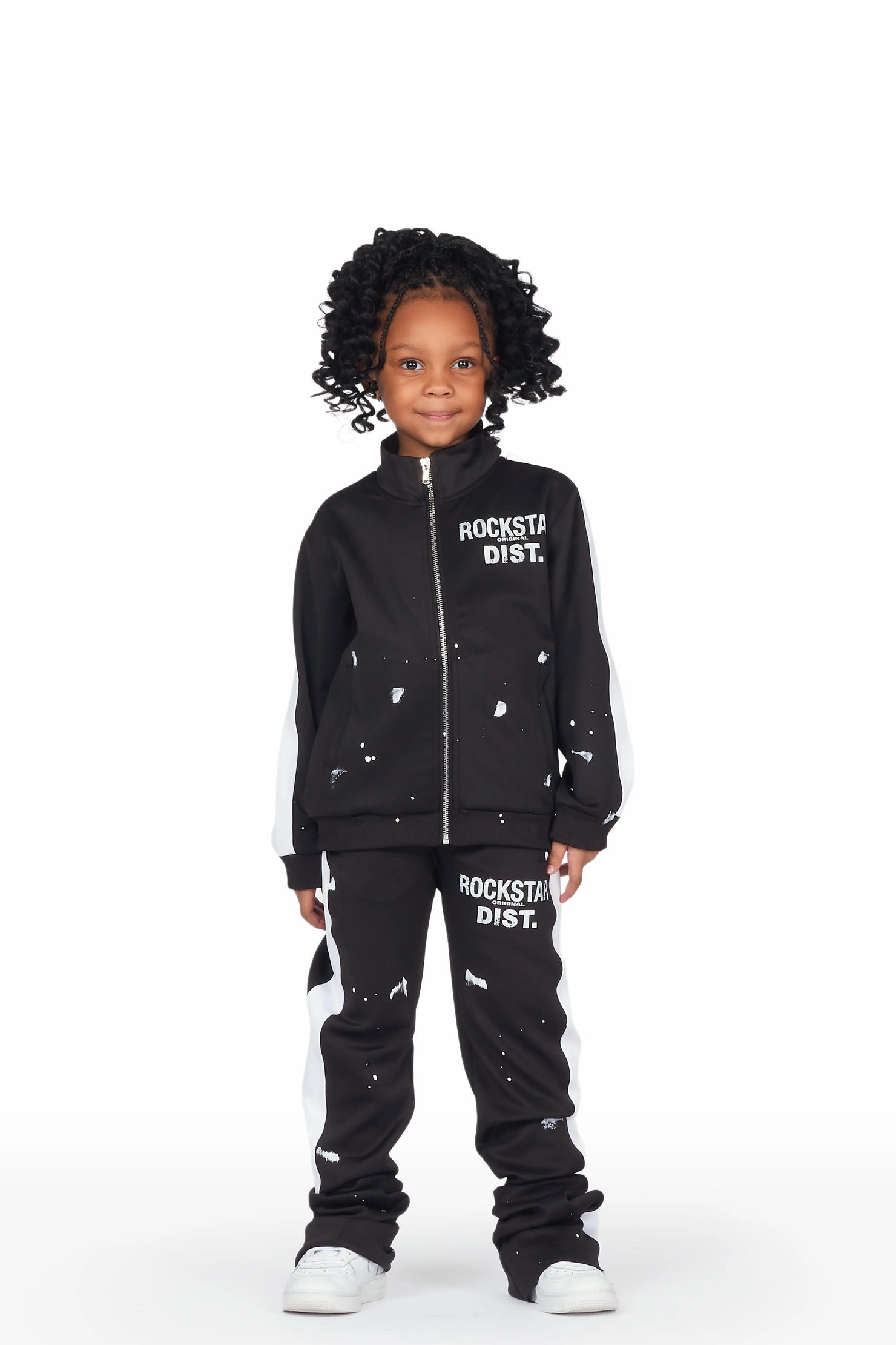 Girls Halloway Black Zip Up Super Stacked Track Set