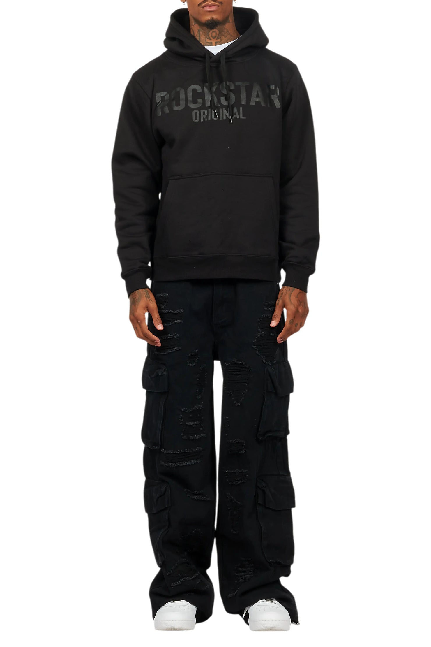 Basic Trio Black Stacked Flare Jean Set