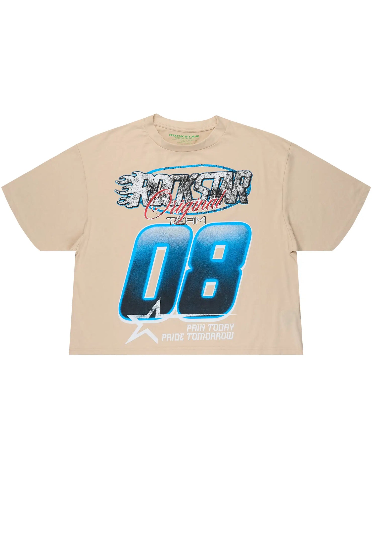 Ryker Beige/Blue Boxy Crop T-Shirt