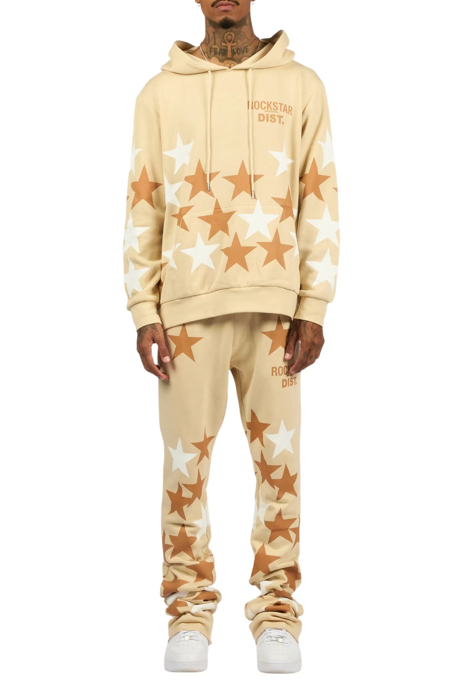 Starlane Beige Hoodie Stacked Flare Fit Track Set