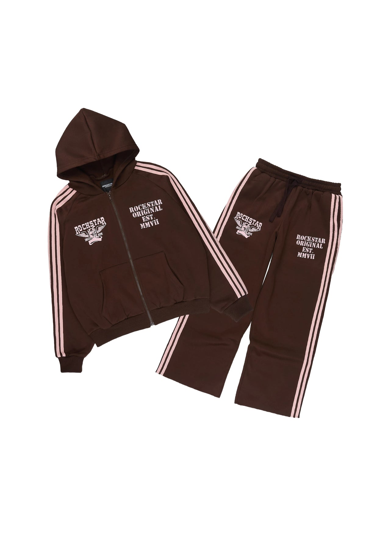 Girls Maniera Brown/Pink Zip Up Hoodie Relaxed Pant Track Set