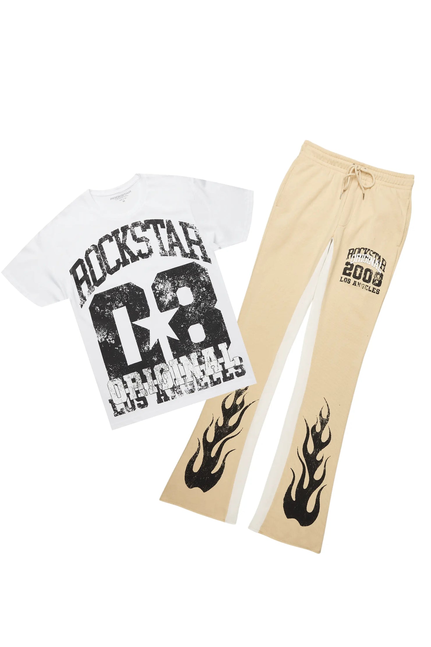 Edel White/Beige T-Shirt/Stacked Baggy Track Pant Set