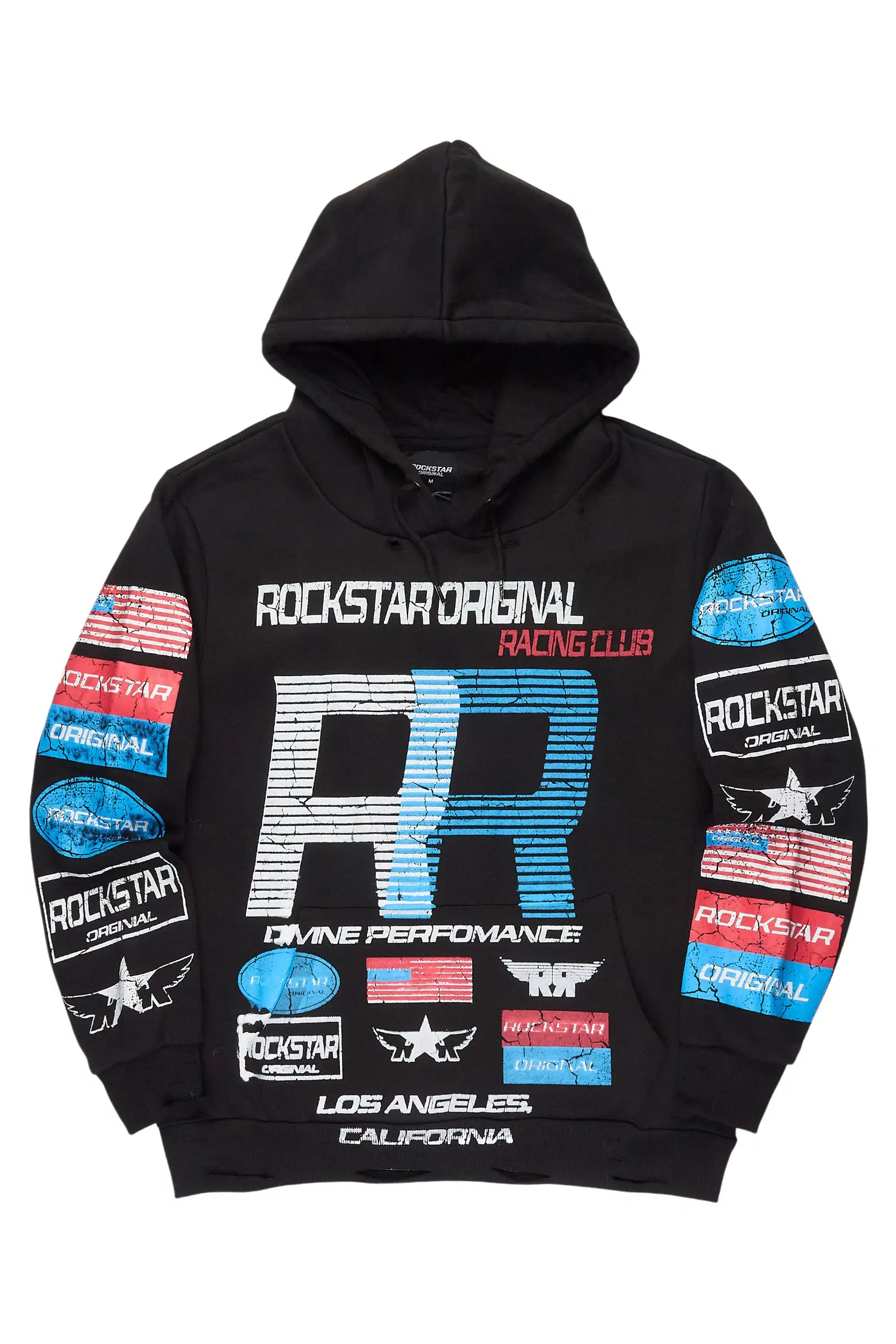 Rso Racing Club Black Distressed Graphic Relaxed Hoodie