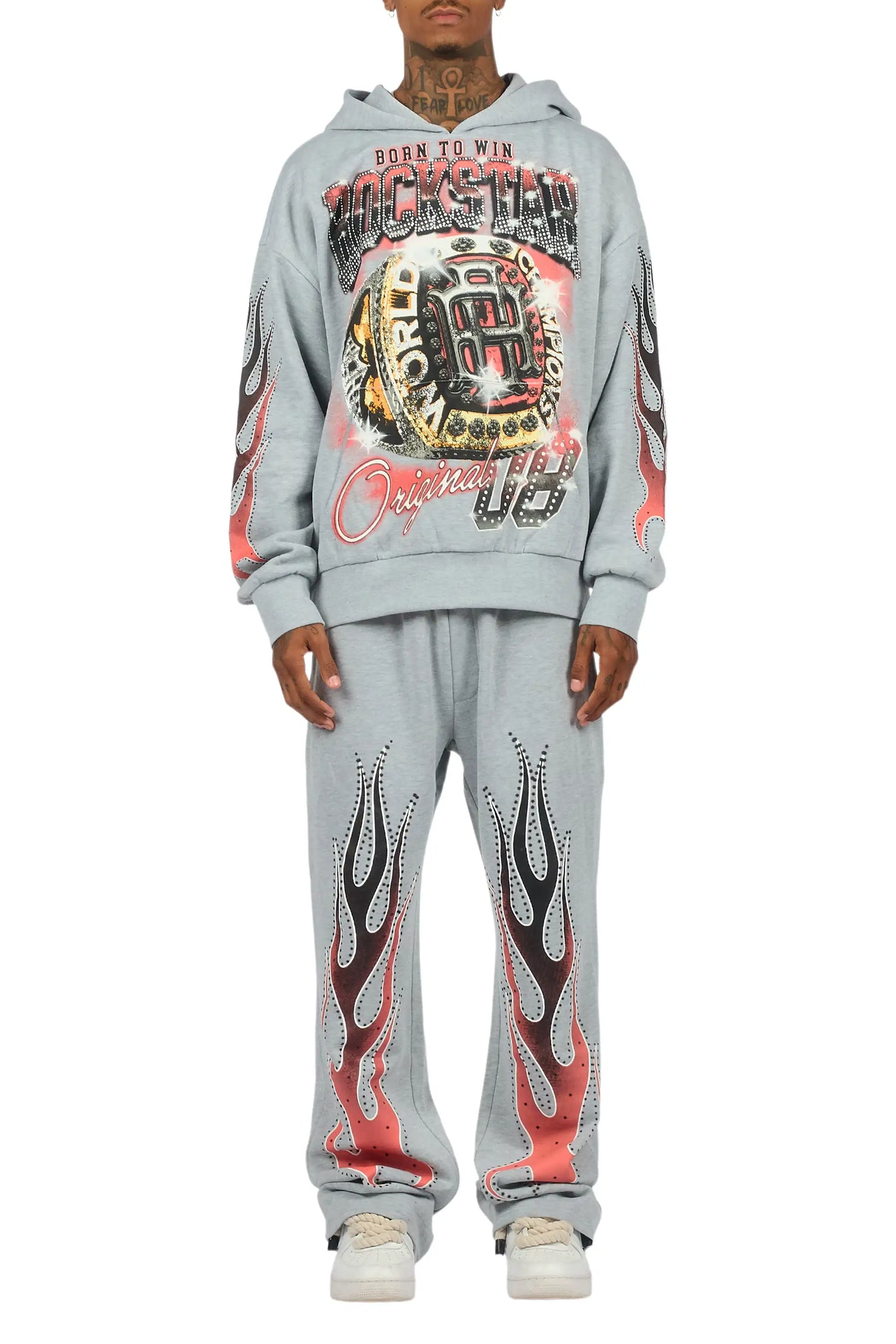 Glans Heather Grey Hoodie/Baggy Pant Track Set