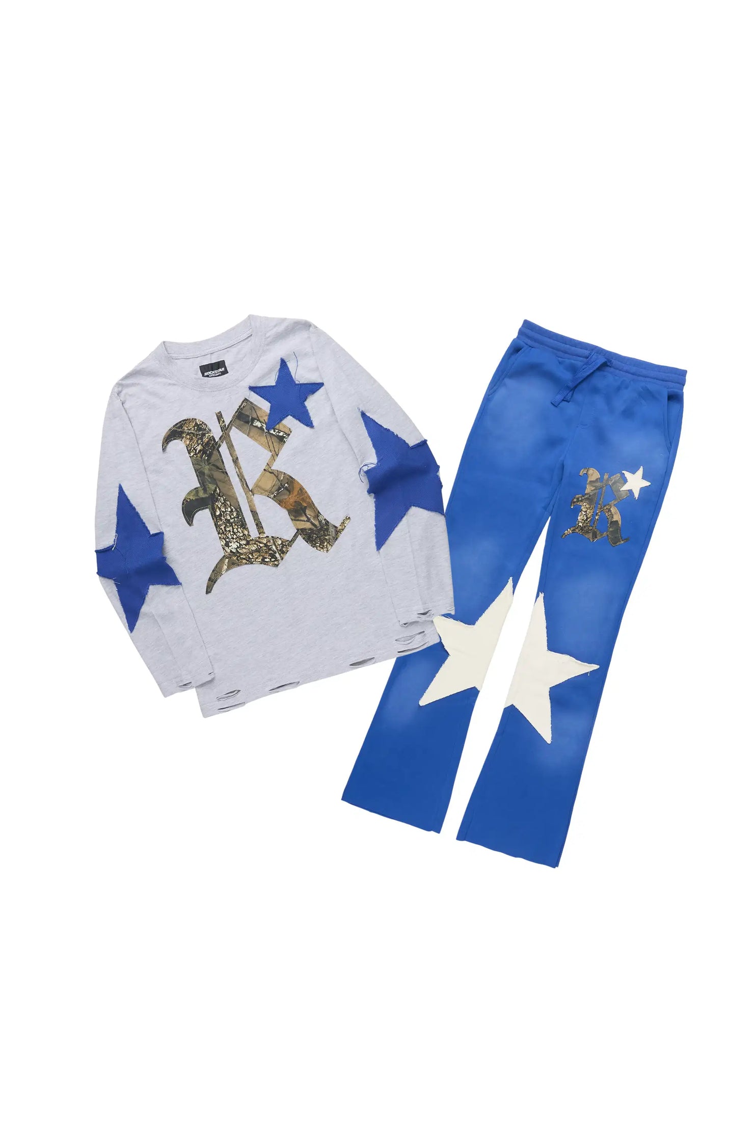 Boys Delgaro Heather Grey/Royal Blue Long Sleeve T-Shirt Track Set