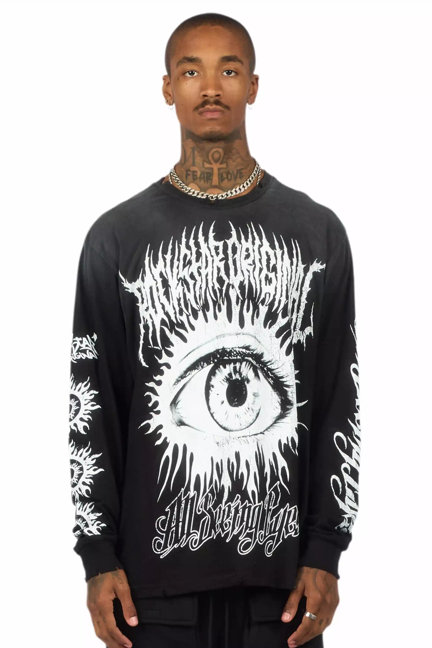 All Seeing Eyes Black Long Sleeve Graphic T-Shirt