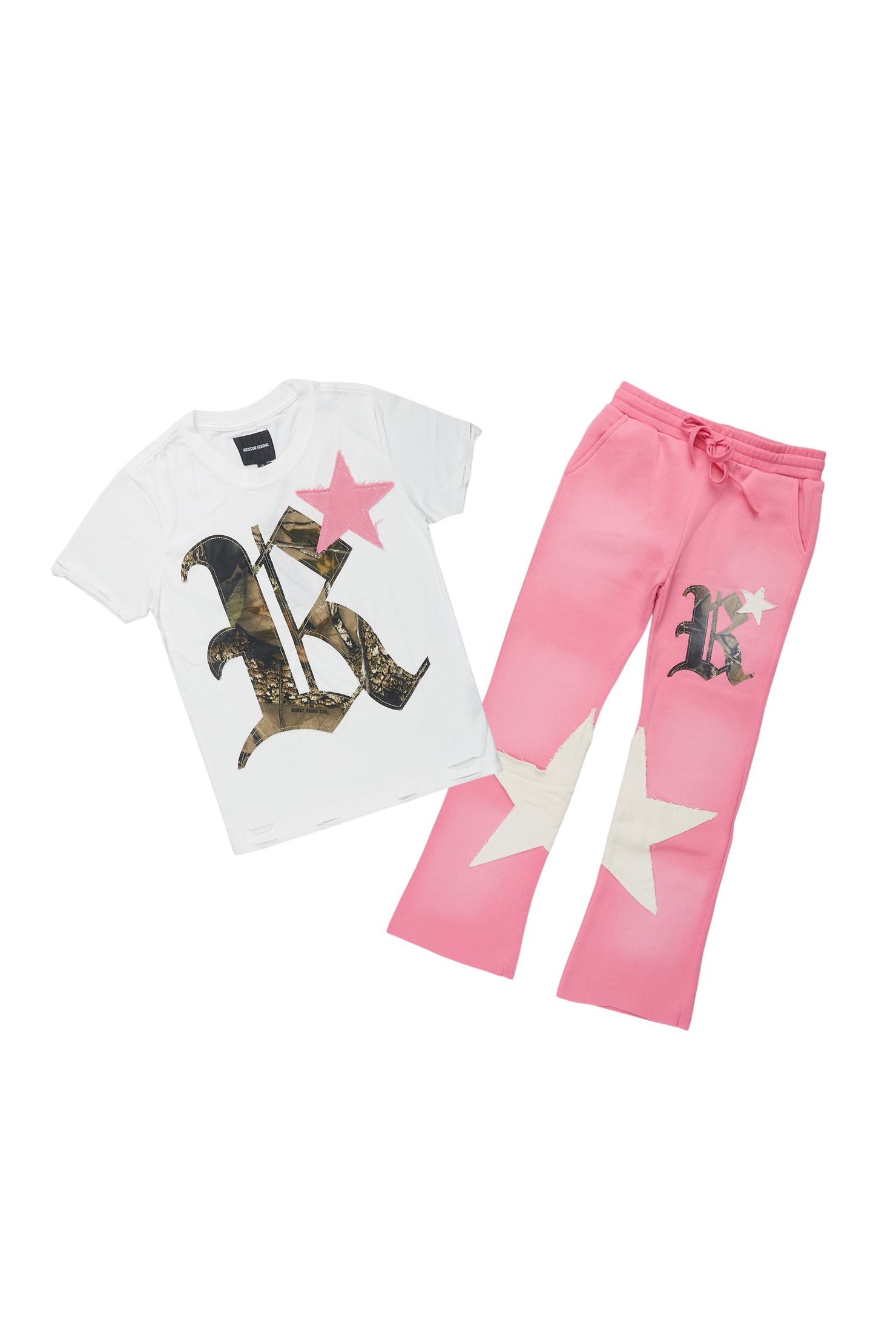 Girls Delgera White/Pink T-Shirt Stacked Set