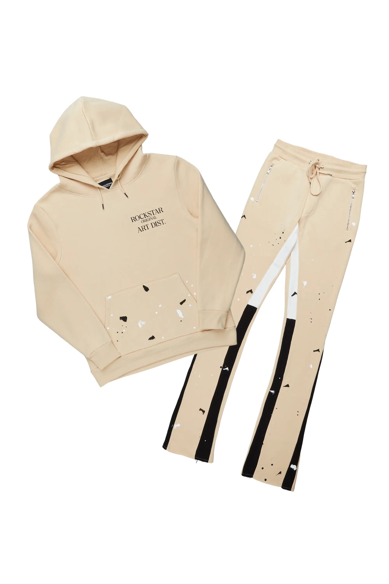 Jaco Beige Hoodie Stacked Flare Pant Track Set