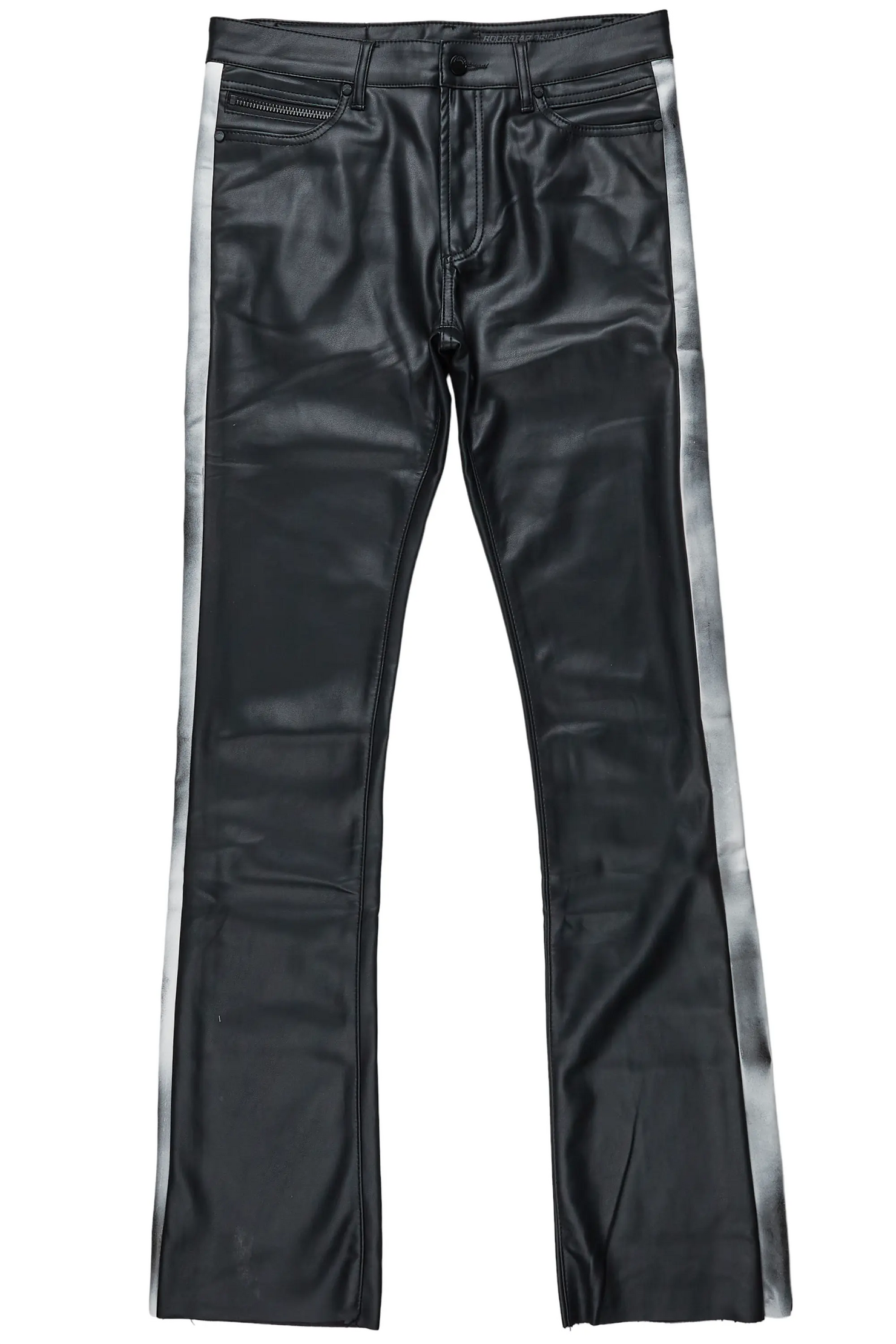 Fusao Black Stacked Faux Leather Jean