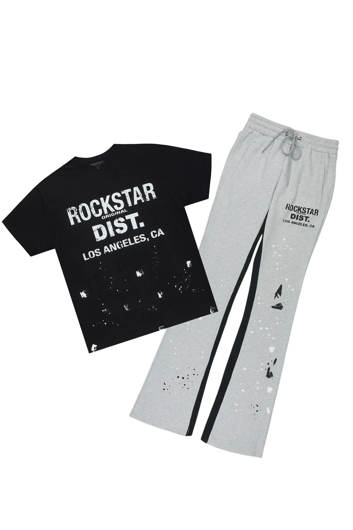Scottie Black/Heather Grey T-Shirt/Stacked Flare Track Pant Set