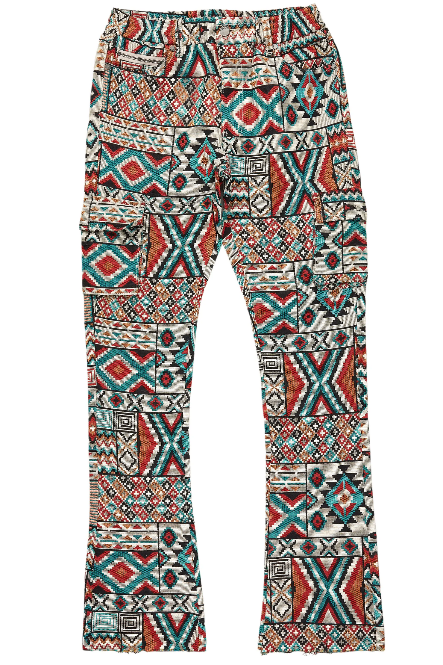 Boys Nard Beige Multi Tapestry Stacked Flare Jean