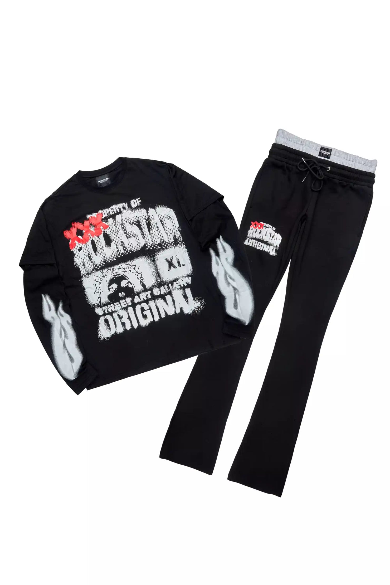 Mool Black Double Layer T-Shirt/Baggy Pant Set