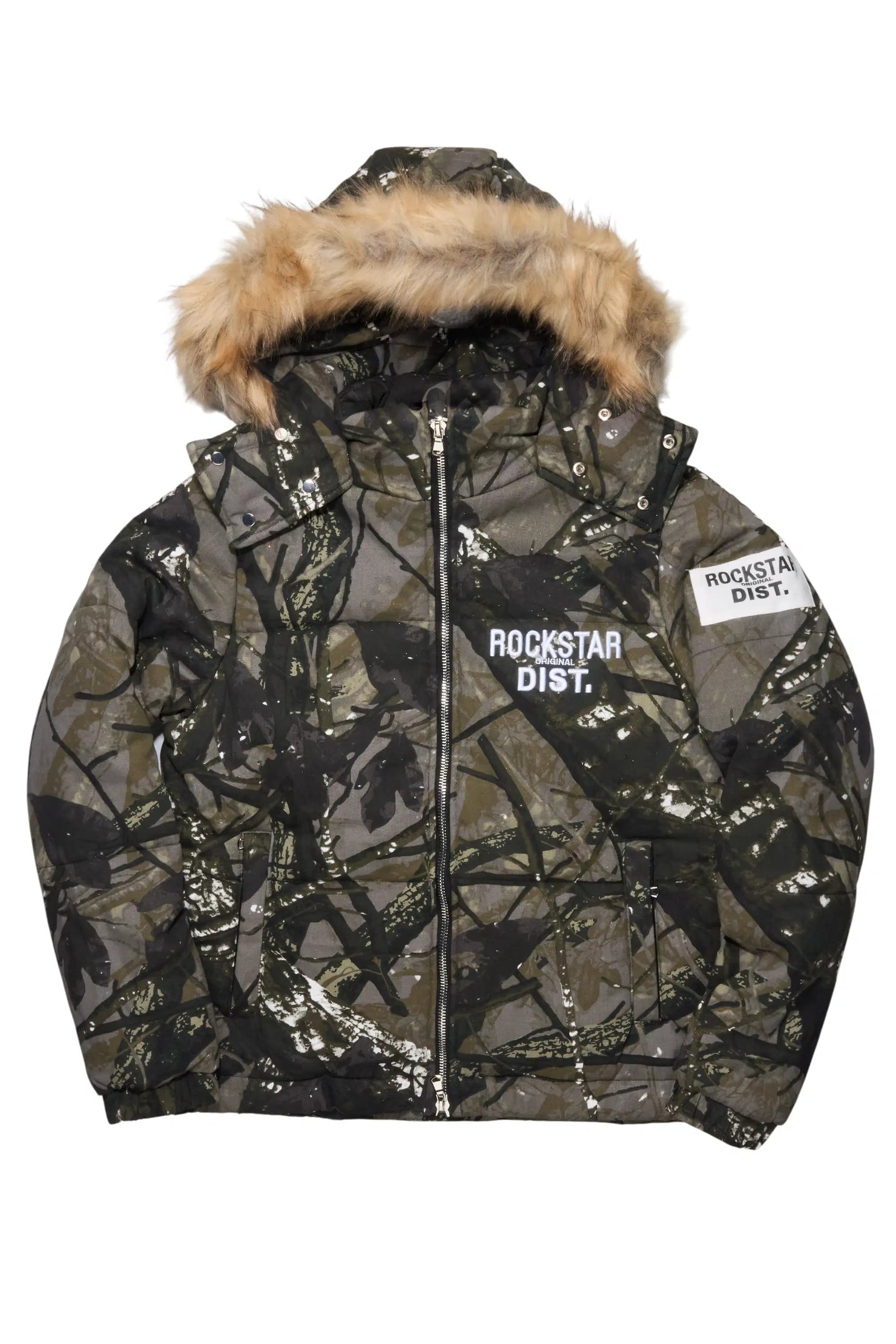 Bevis Camo Puffer Jacket With Faux Fur Hood