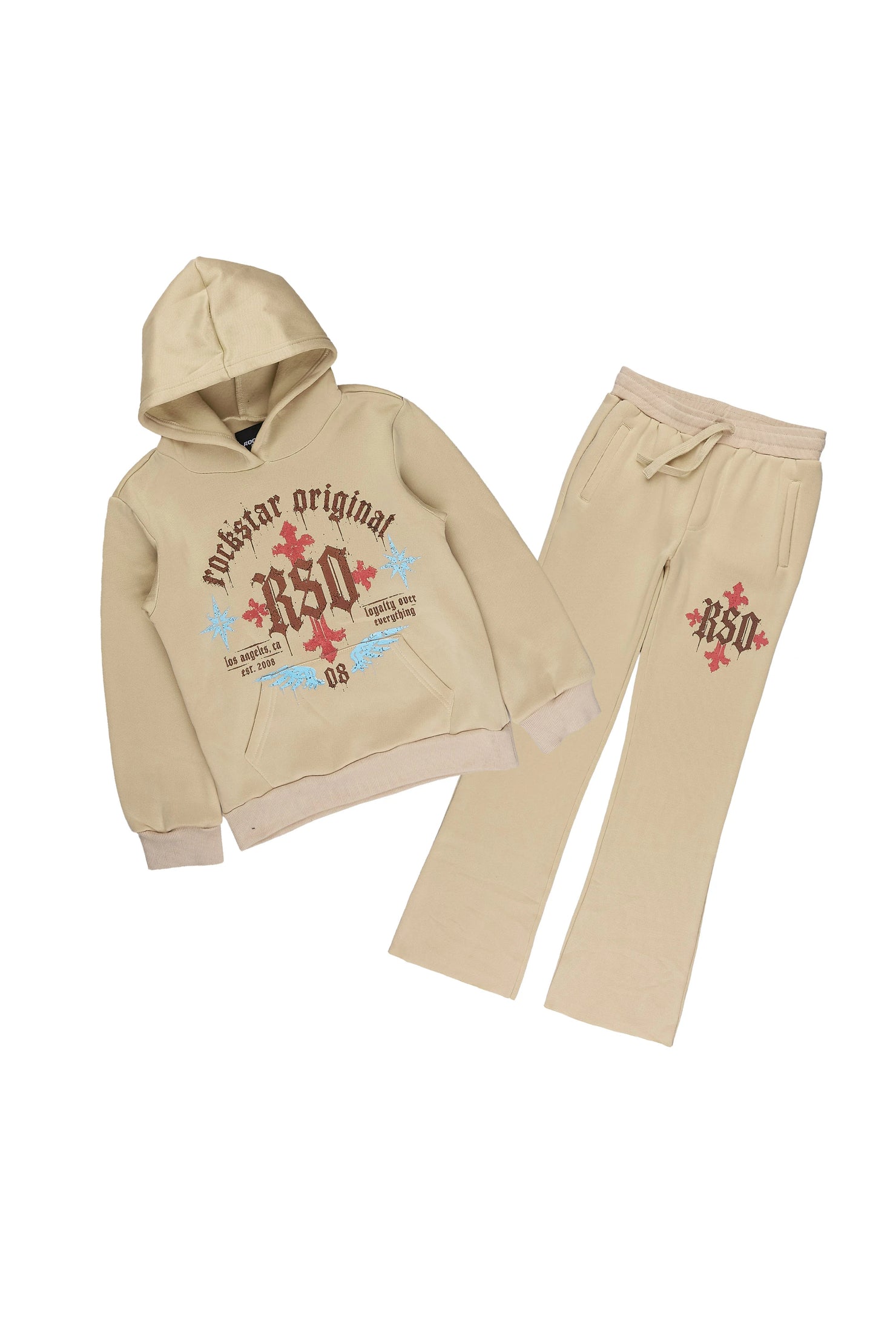 Boys Trent Sand Stacked Hoodie Track Set