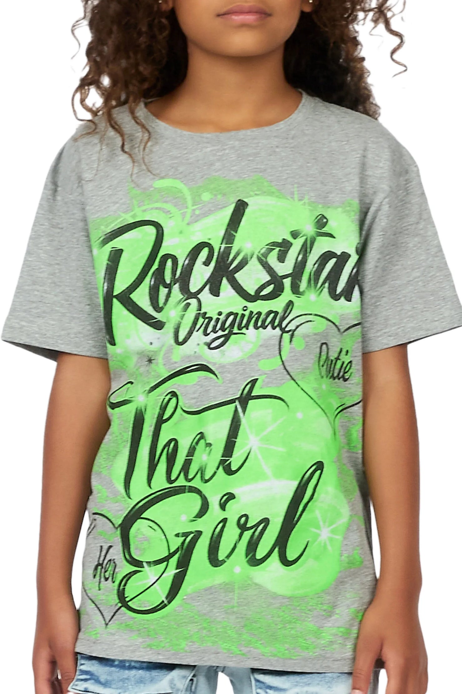 Girls Skye Grey/Emerald Graphic T-Shirt