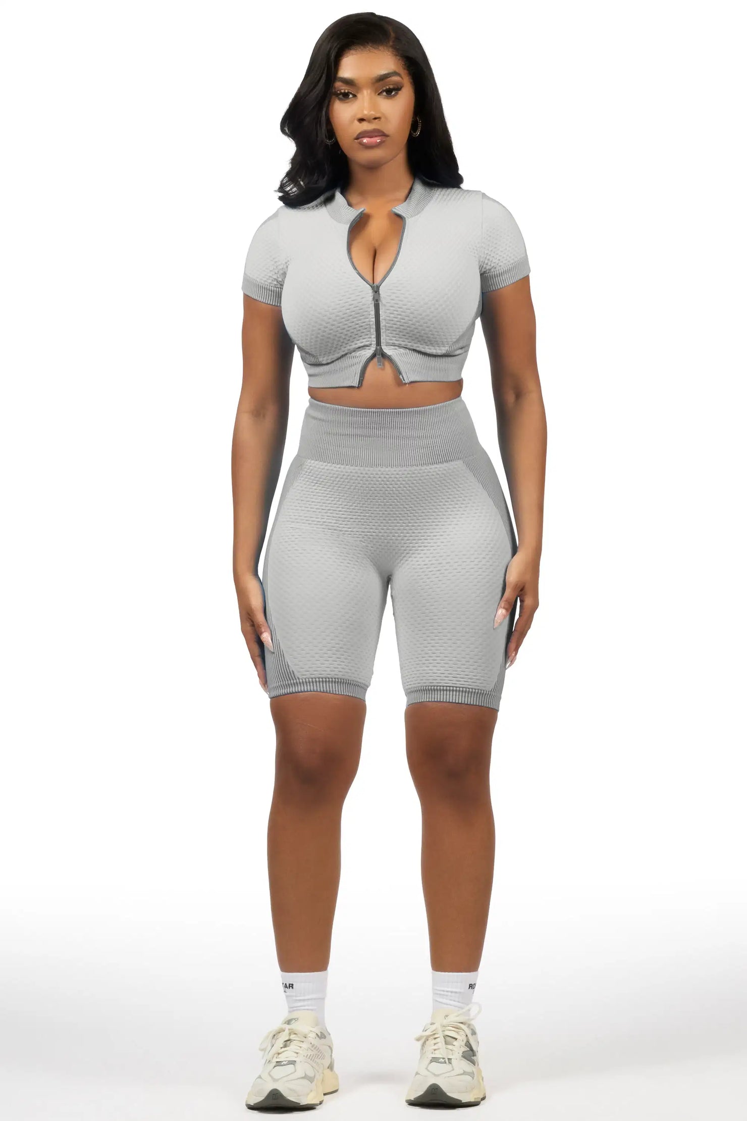 Gisselle Grey Zip Up Active Bike Short Set