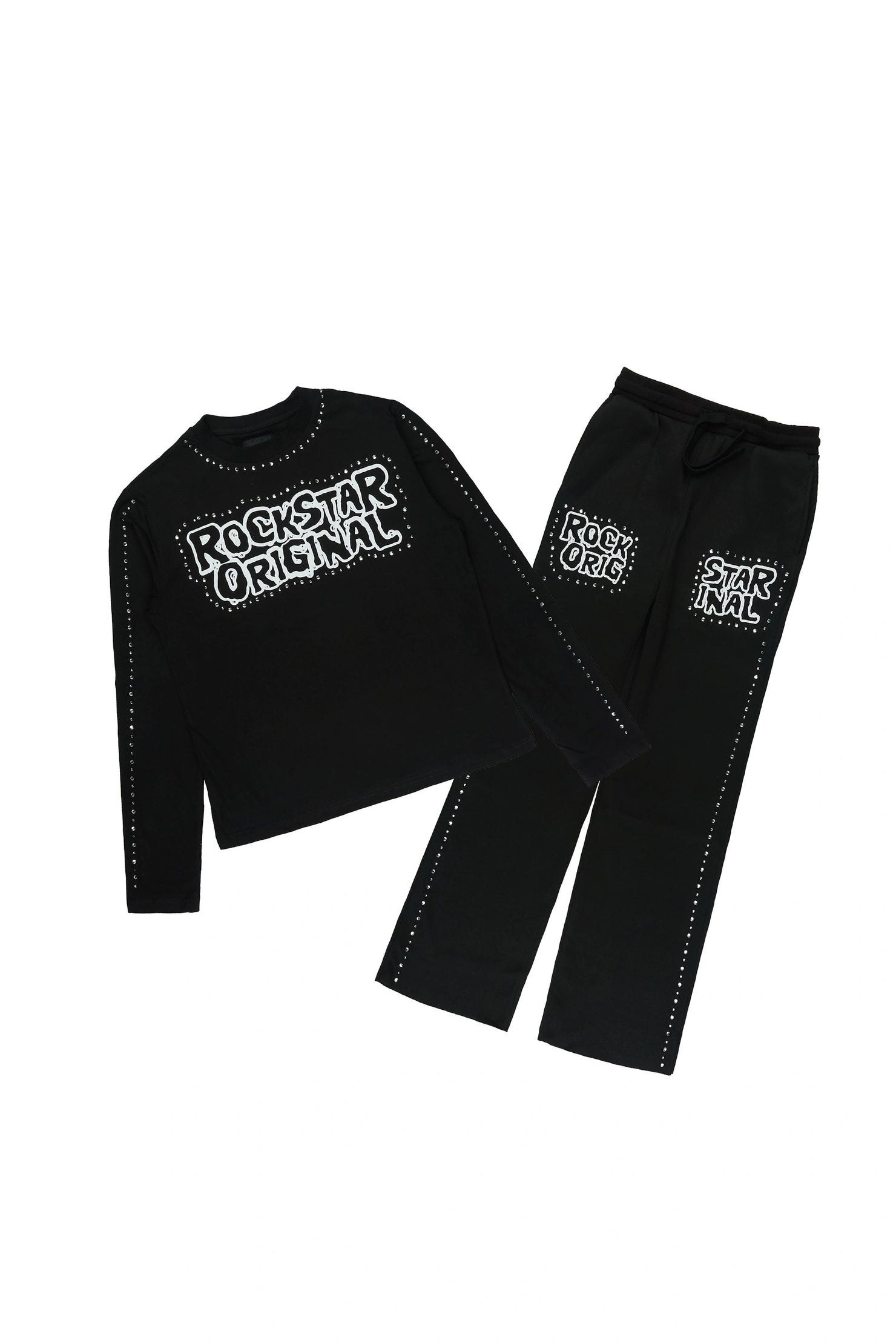 Girls Merca Black Rhinestone Long Sleeve Shirt Relaxed Track Set