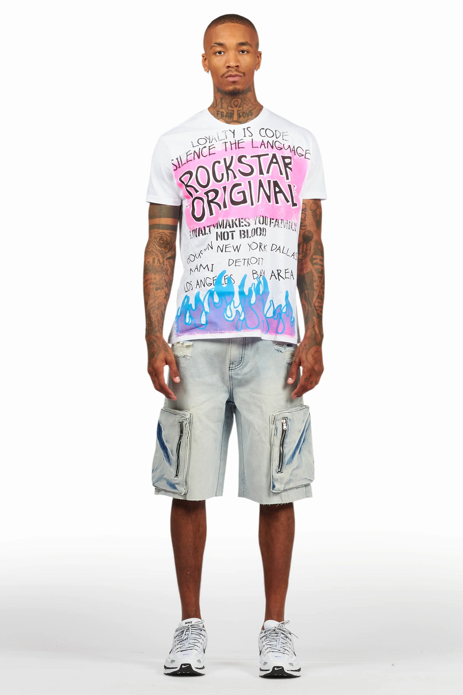 Beno White/Blue T-Shirt/Denim Short Set