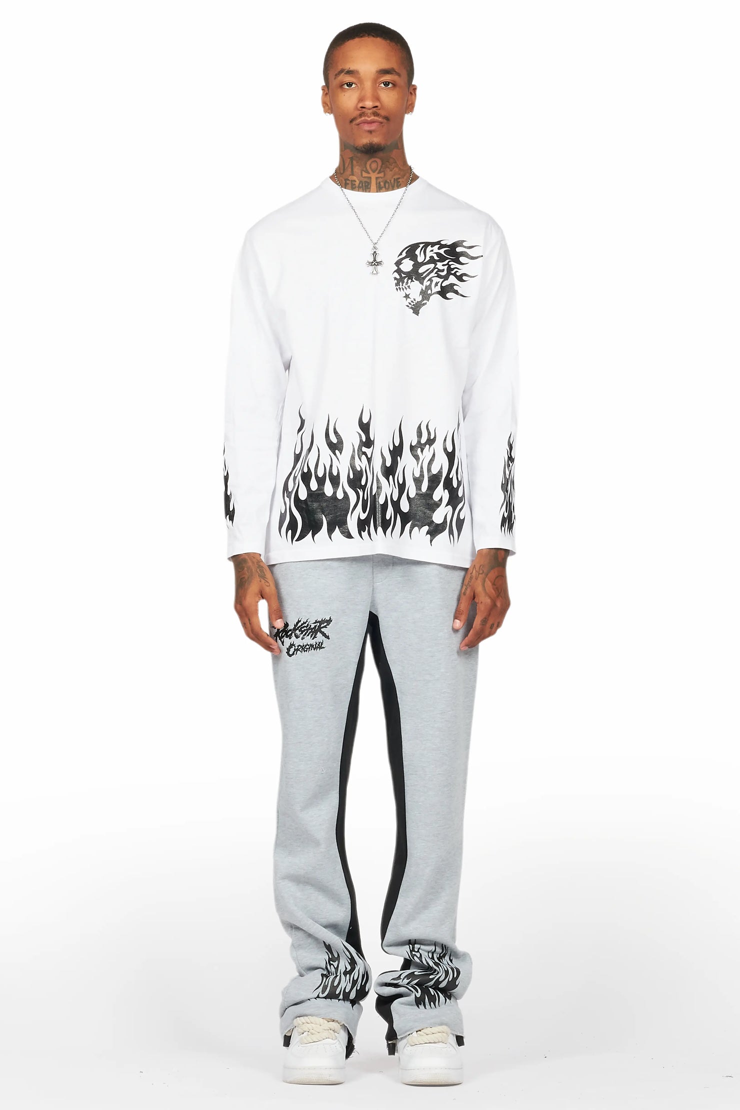 Bubble White/Grey Long Sleeve T-Shirt/Baggy Pant Set