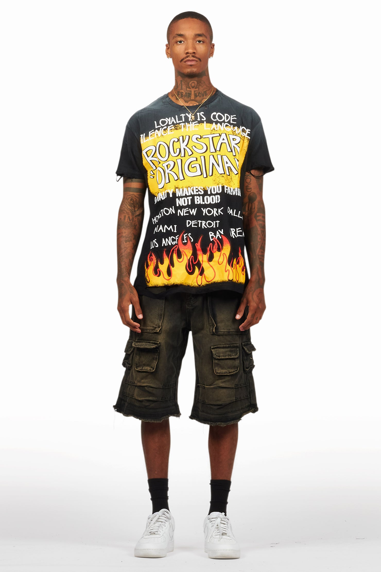 Beno Black/Yellow T-Shirt/Denim Short Set