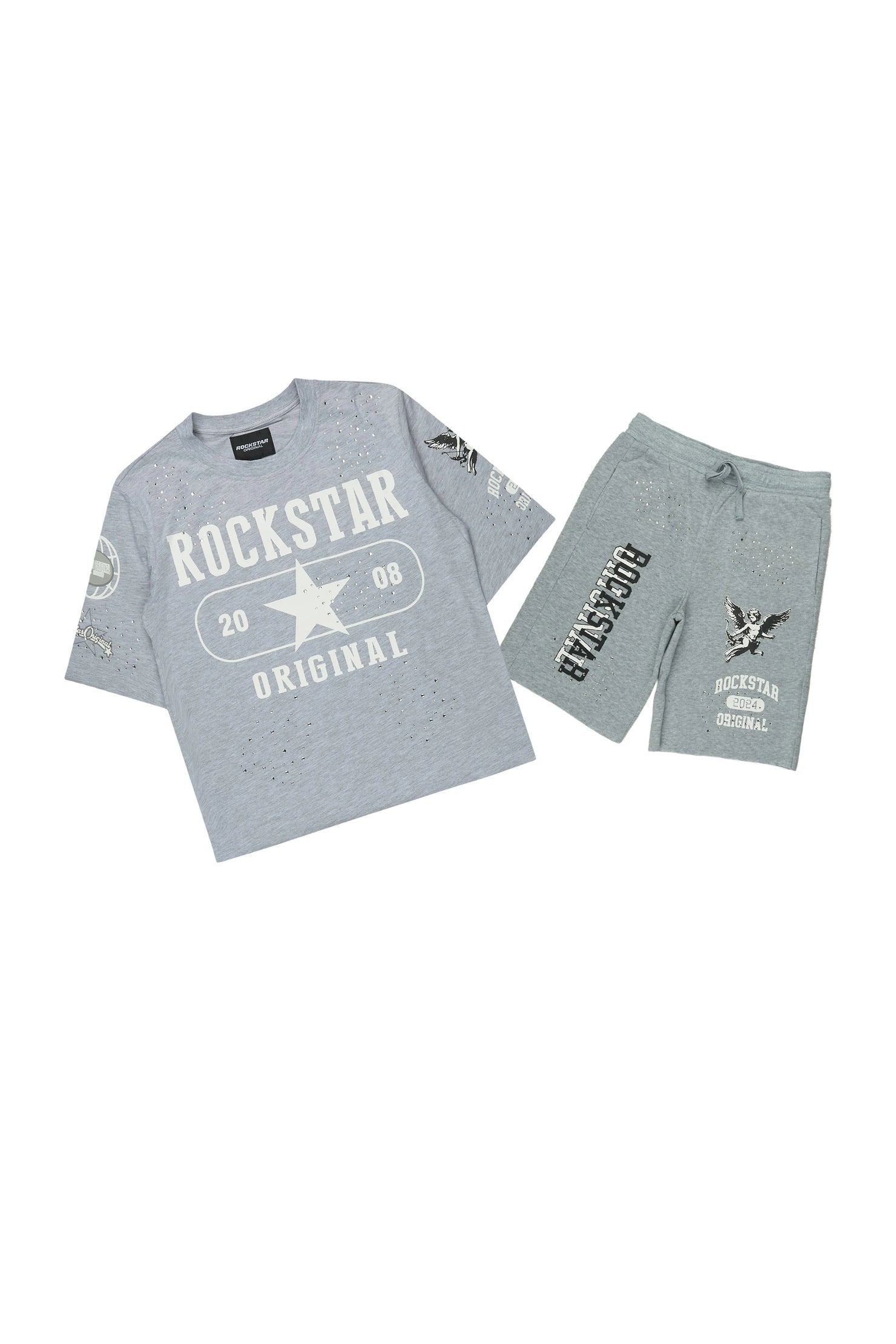 Boys Gutta Grey Rhinestone Boxy T-Shirt/Short Set