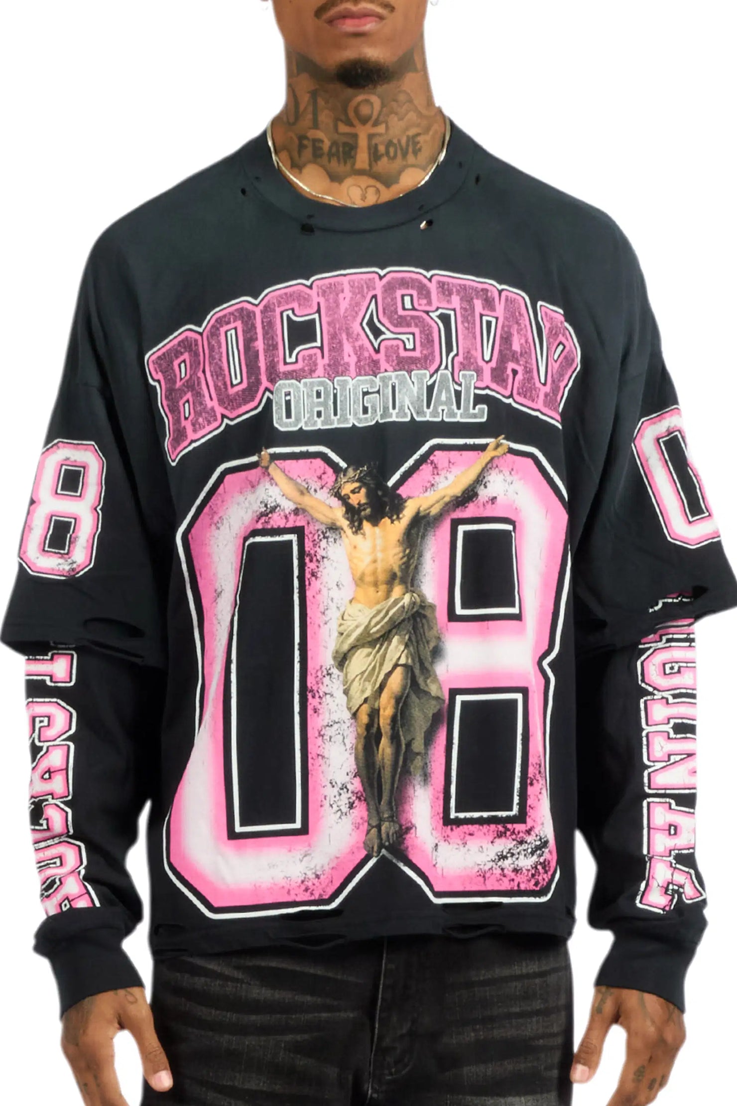 Fields Black/Pink Double Layer Long Sleeve Graphic T-Shirt