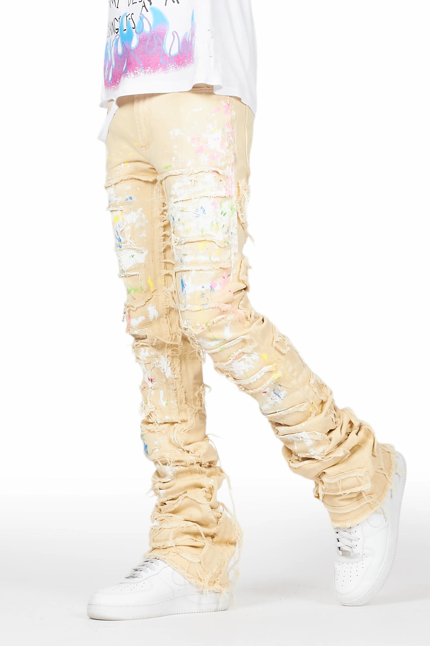 Fallon Beige Painter Super Stacked Flare Jean