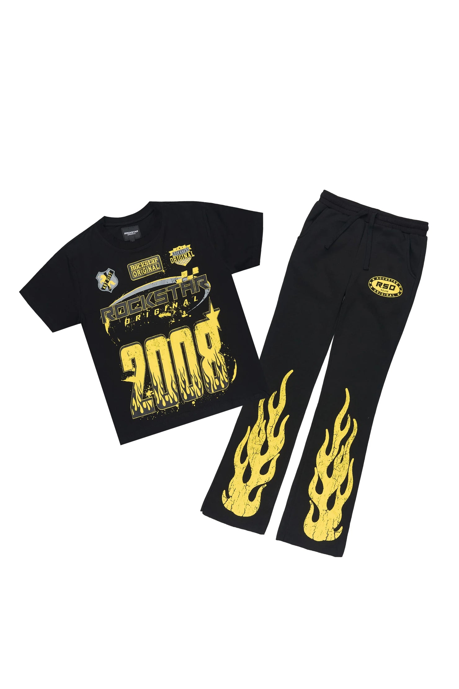 Boys Amos Black/Yellow T-Shirt/Stacked Baggy Pant Set