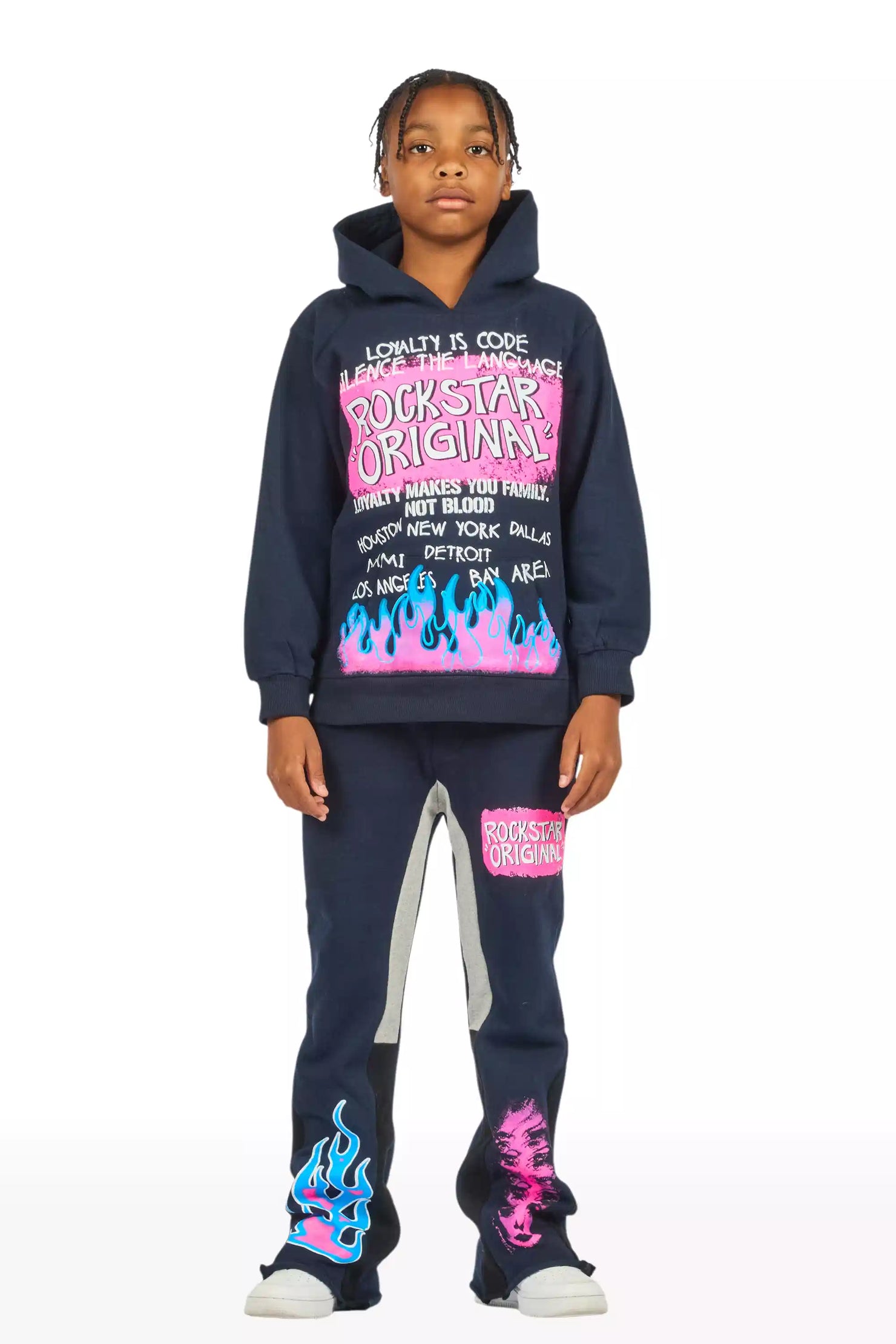 Boys Beno Navy/Pink Stacked Flare Track Set