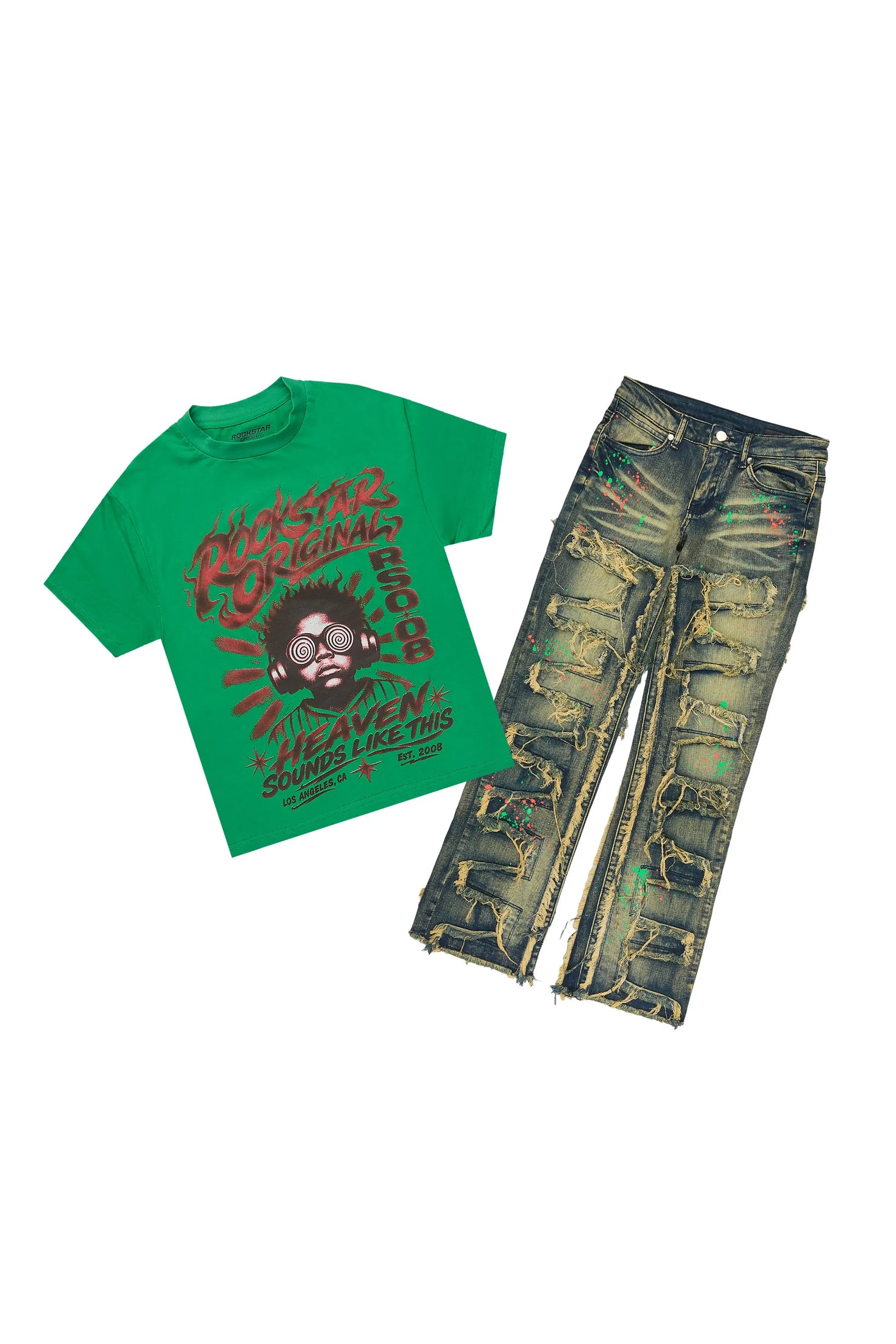 Boys Loom 2.0 Green/Tint Graphic T-Shirt Stacked Painter Jean Set