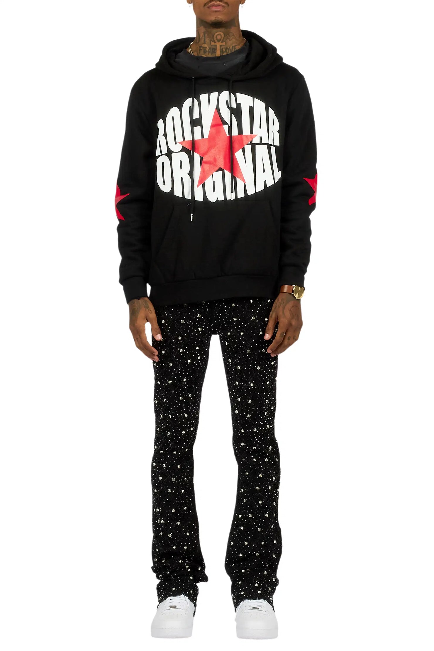 Glit Black/Silver Rhinestone Stacked Flare Jean