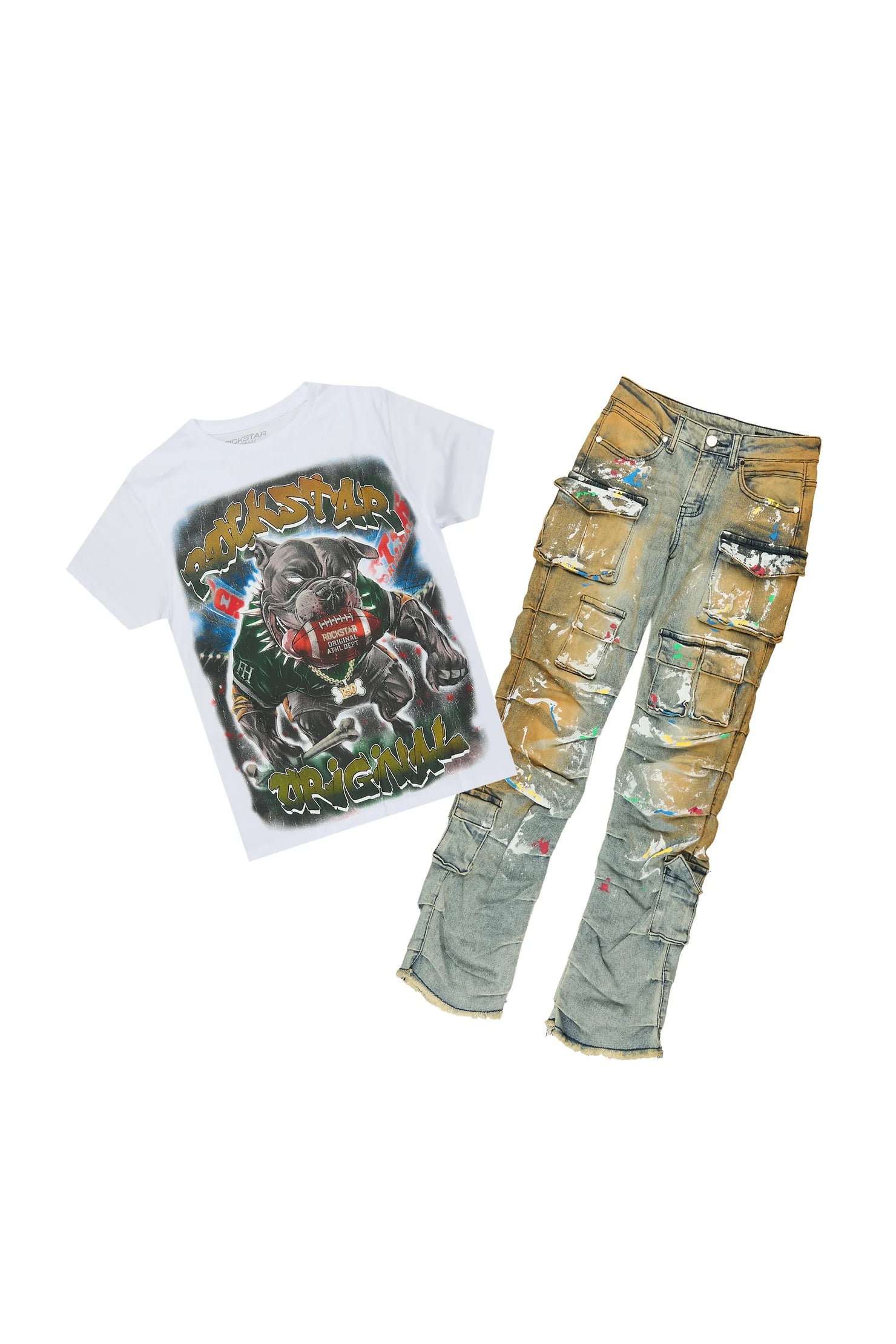 Boys Nitro 2.0 White/Tint T-Shirt/Stacked Painter Jean Set