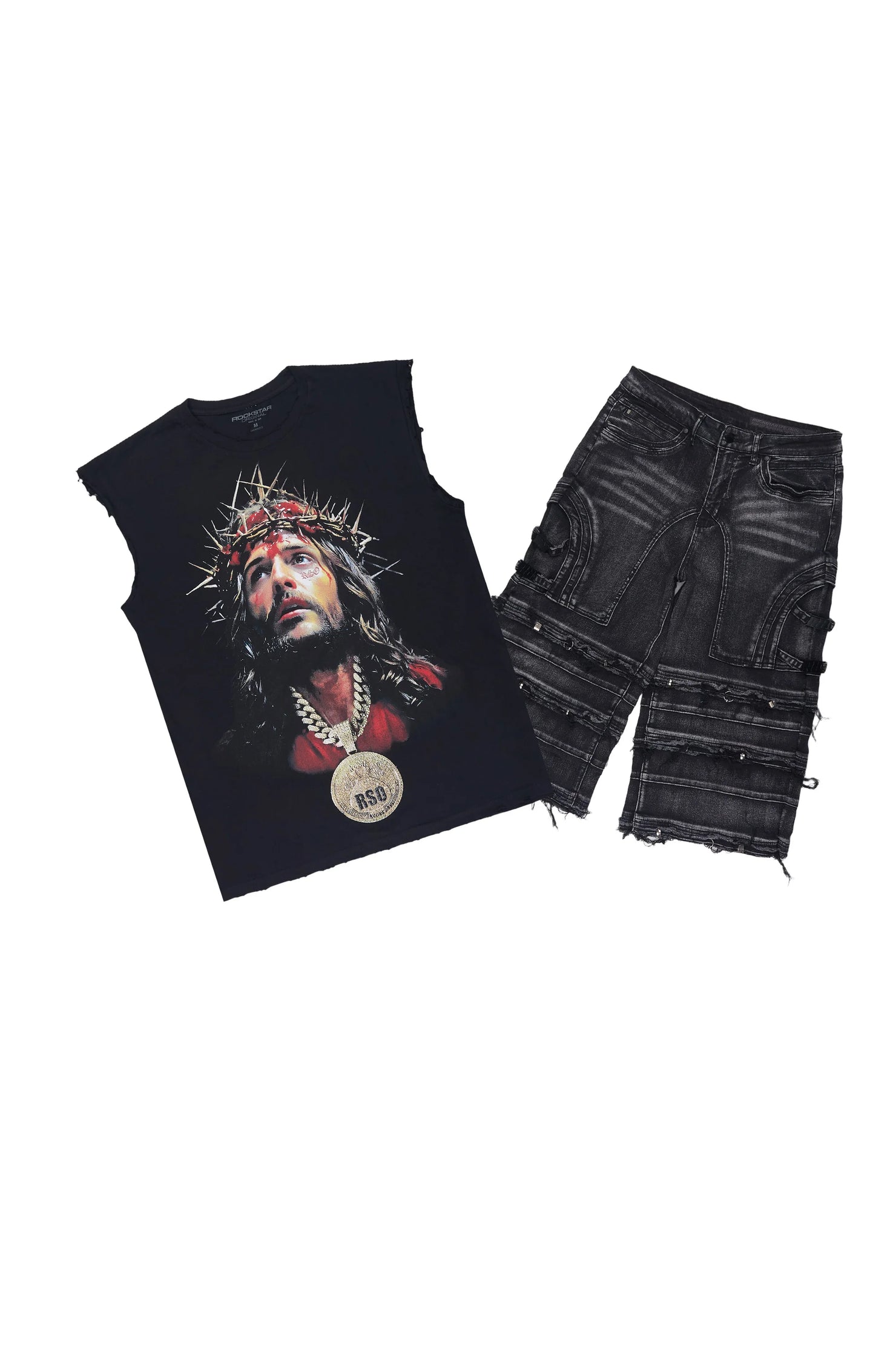 Amina 2.0 Black/Black Oversized Graphic T-shirt & Fotis Jort Set