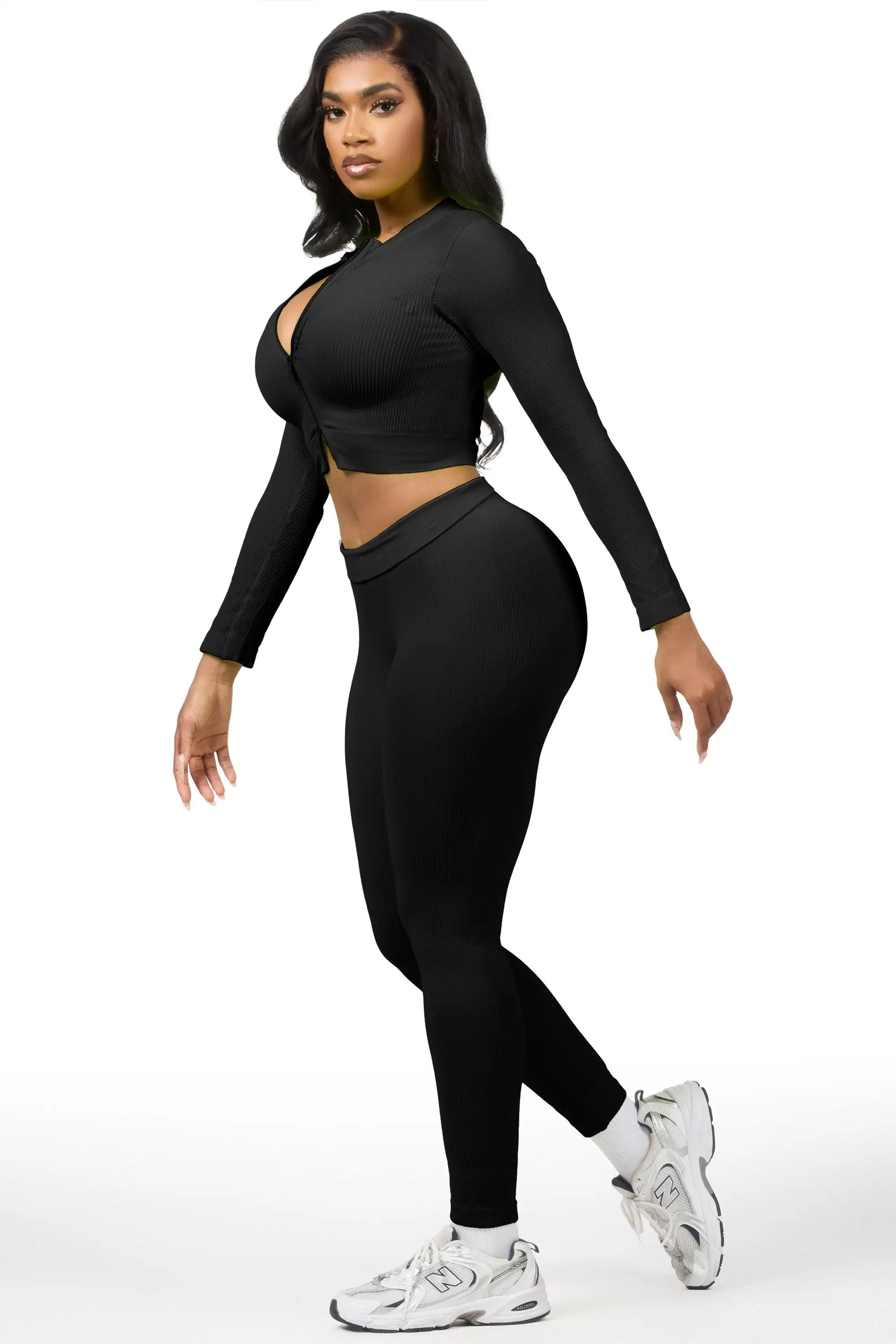 Sacorya Black Zip Up Active Legging Set