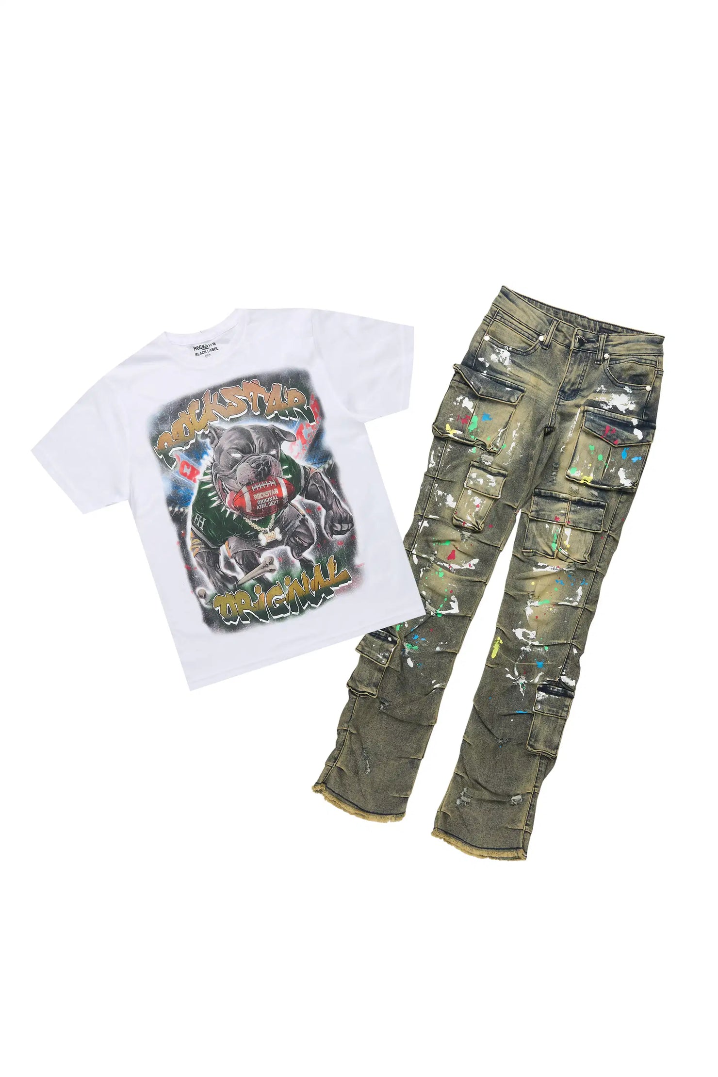 Boys Nitro White/Tint T-Shirt/Stacked Painter Jean Set