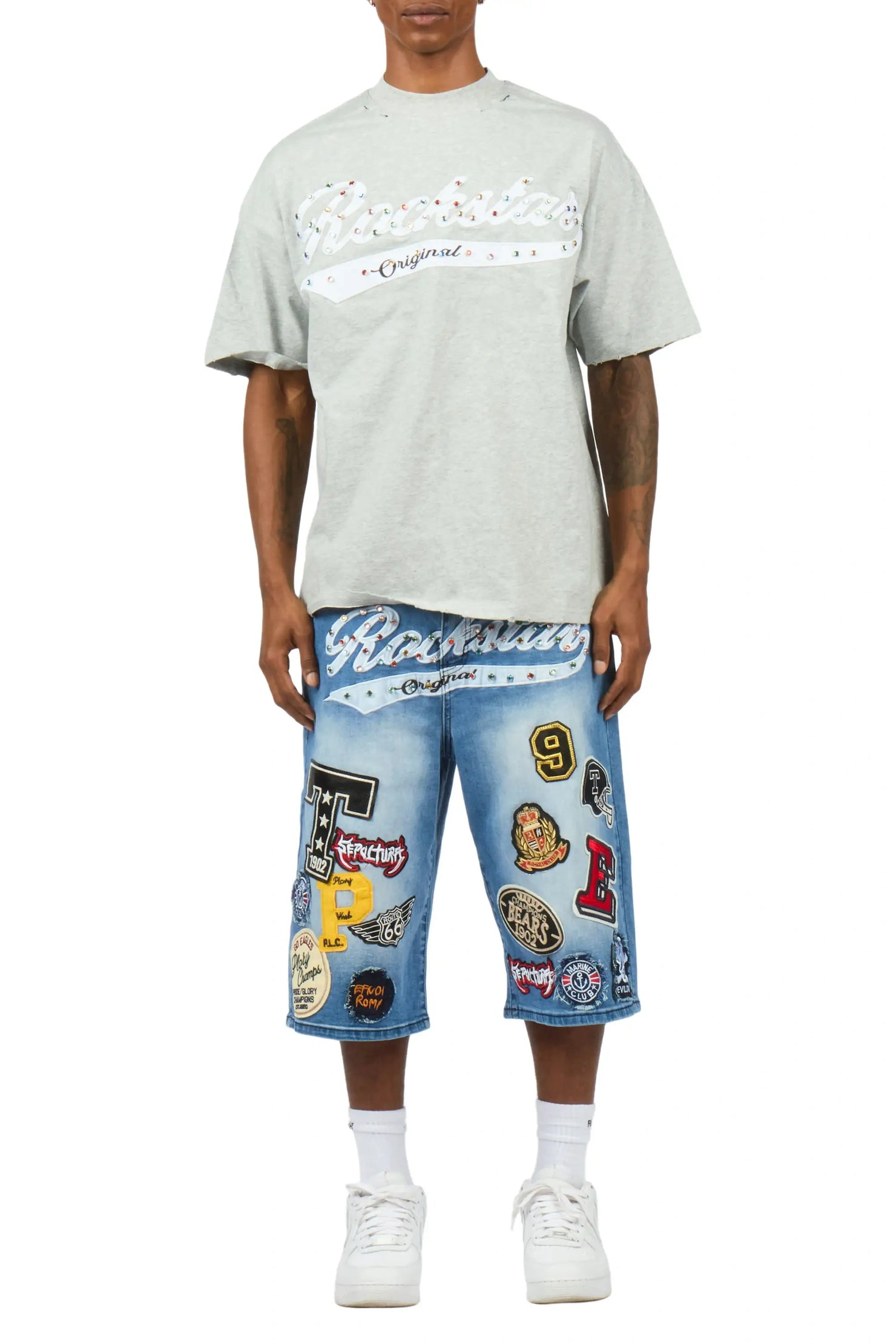 Bautista Blue Graphic T-Shirt Denim Jort Set