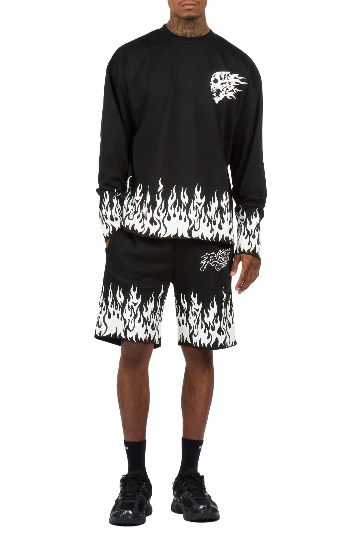Bubble Black/White Long Sleeve T-Shirt/Short Set