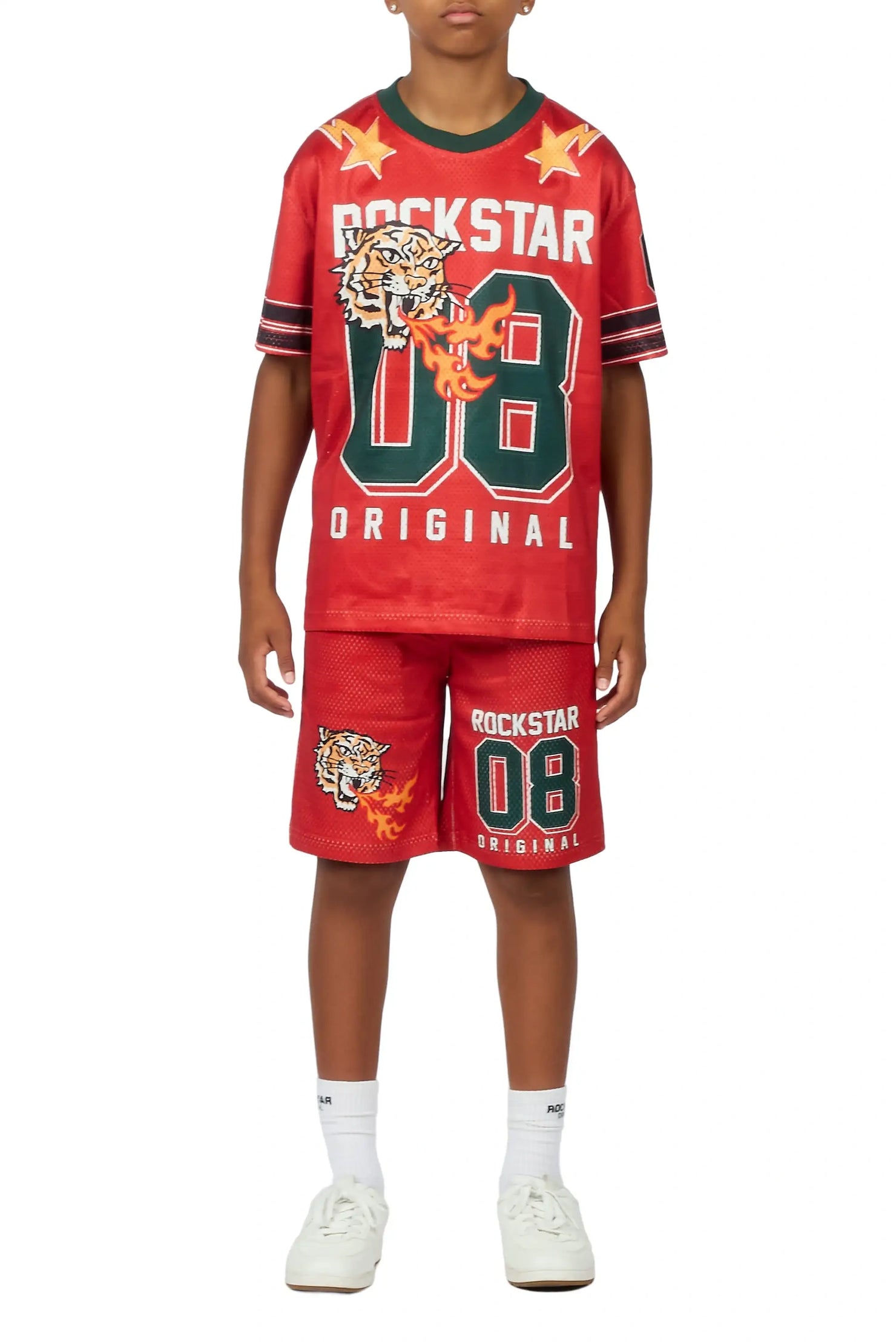 Boys Flamming Tiger Red T-Shirt/Short Set