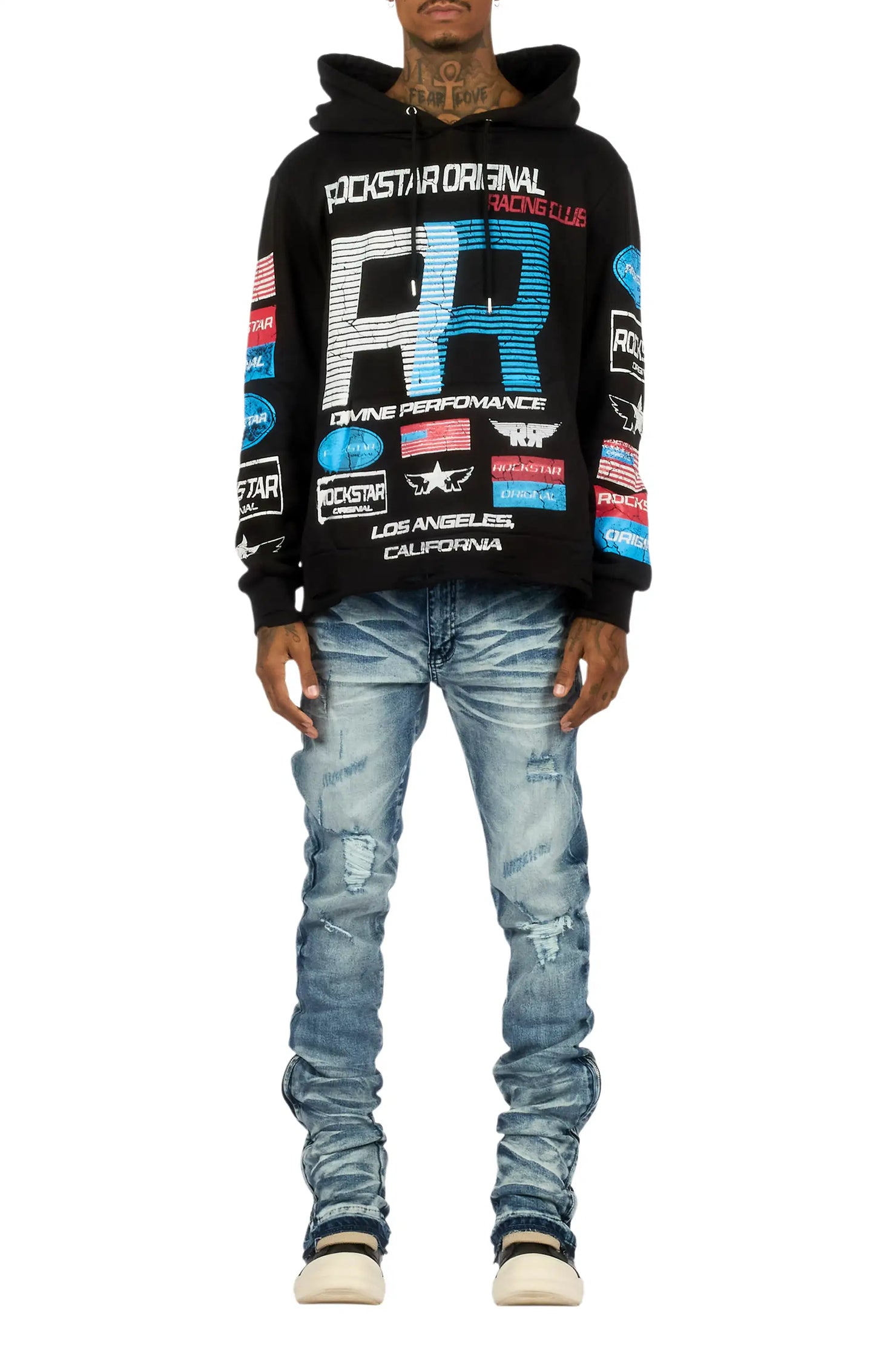 Jaymes Dark Blue Stacked Flare Jean