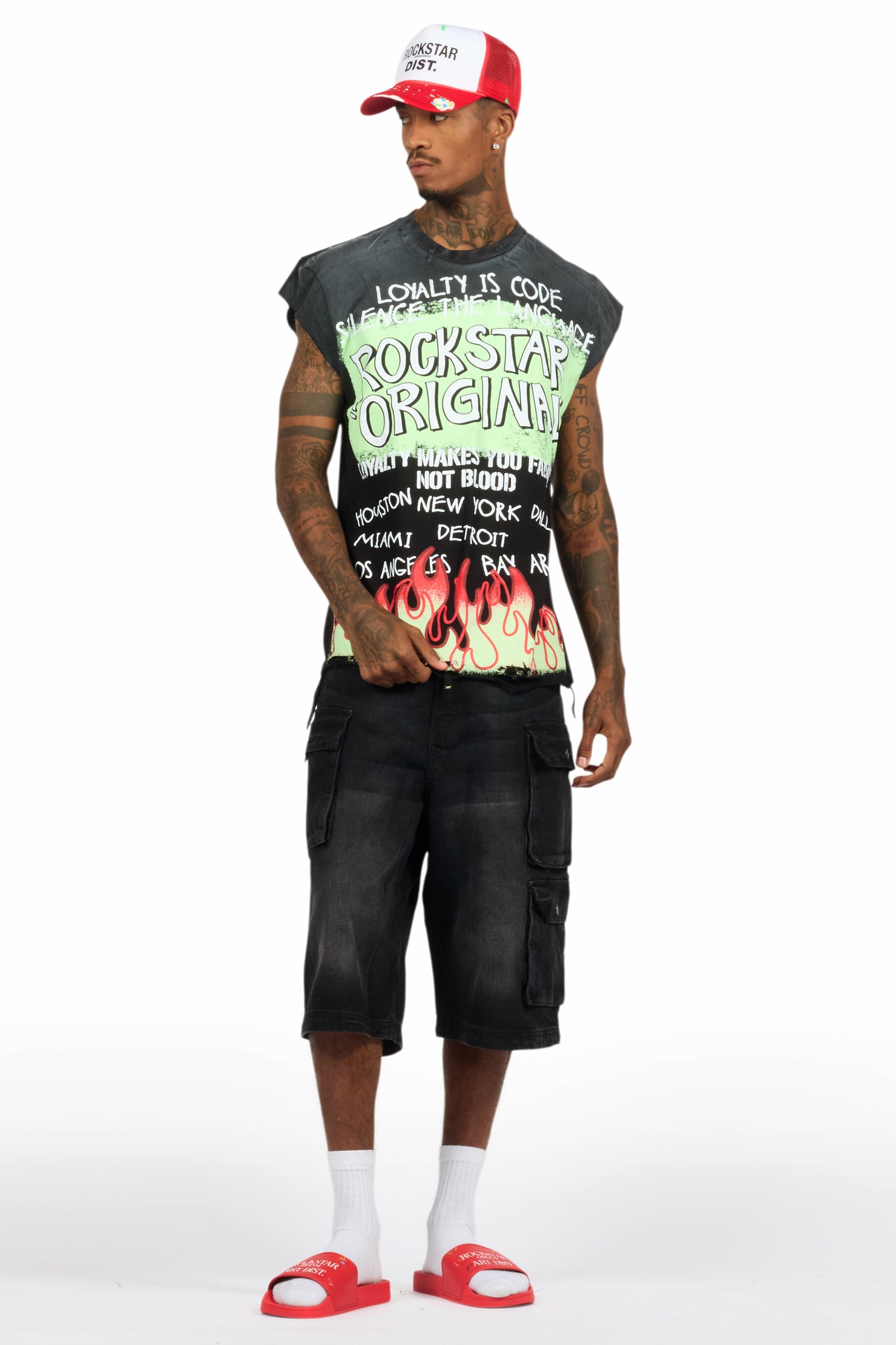 Beno Black Muscle Tee/Denim Jort Set